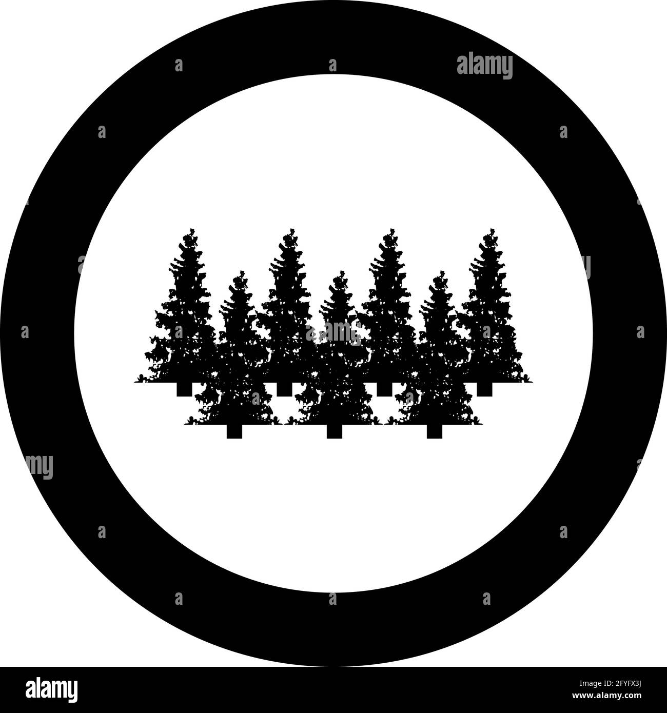 Tannenbaum Weihnachten Nadelbäume Fichte Kiefernwald Evergreen Wälder Nadelbaum Silhouette im Kreis rund schwarz Farbe Vektor Illustration solide Kontur Stock Vektor