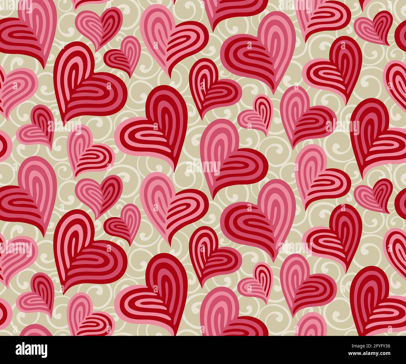 Nahtloses Muster mit schönen Herzen in 5 Farben Stockfoto