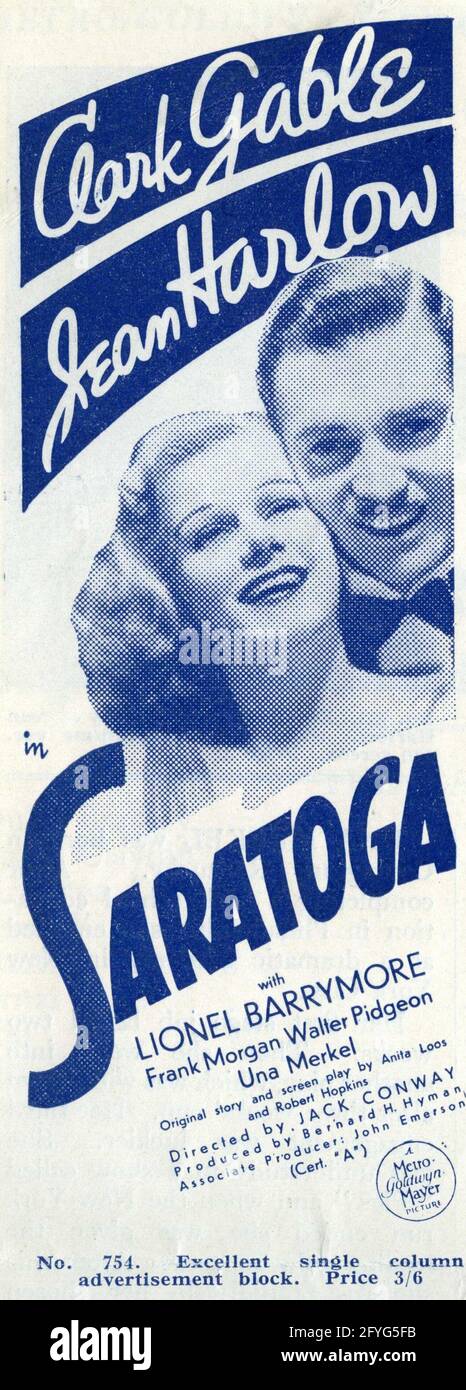 CLARK GABLE und JEAN HARLOW in SARATOGA 1937 Regisseur JACK CONWAY Originalgeschichte und Drehbuch Anita Loos und Robert E. Hopkins Metro Goldwyn Mayer Stockfoto