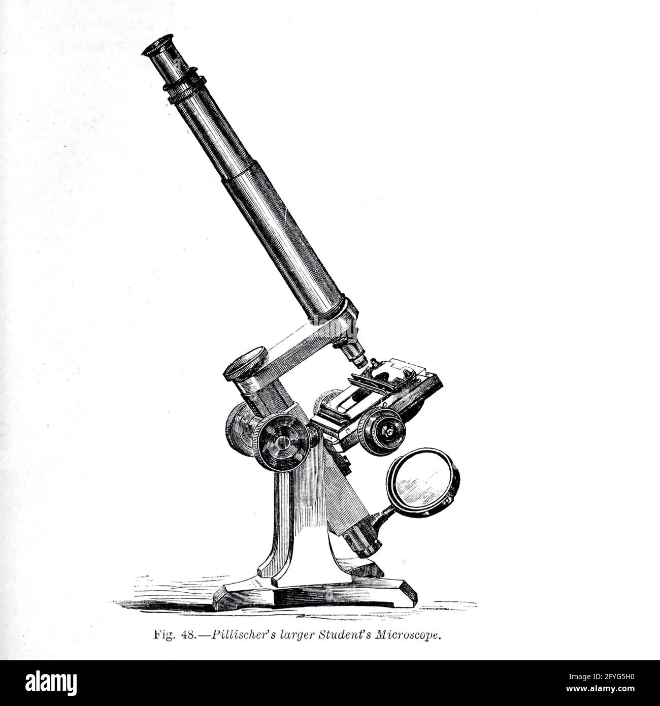 Abb. 48. Pillischers größeres Studierendenmikroskop aus dem Buch "das Mikroskop: Seine Geschichte, Konstruktion und Anwendung" von Hogg, Jabez, 1817-1899 Veröffentlicht 1869 in London von G. Routledge mit Illustrationen von TUFFEN WEST Stockfoto