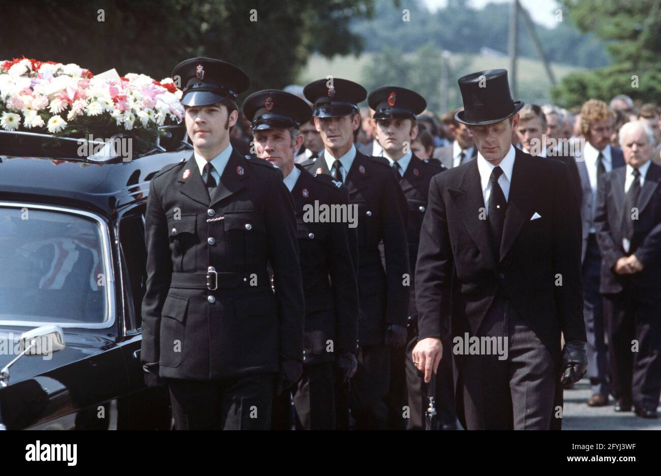 County Fermanagh, Vereinigtes Königreich - September 1978. Ermordete RUC, Royal Ulster Constabulary, Polizist Funeral during the Troubles, Nordirland, 1970er Jahre Stockfoto