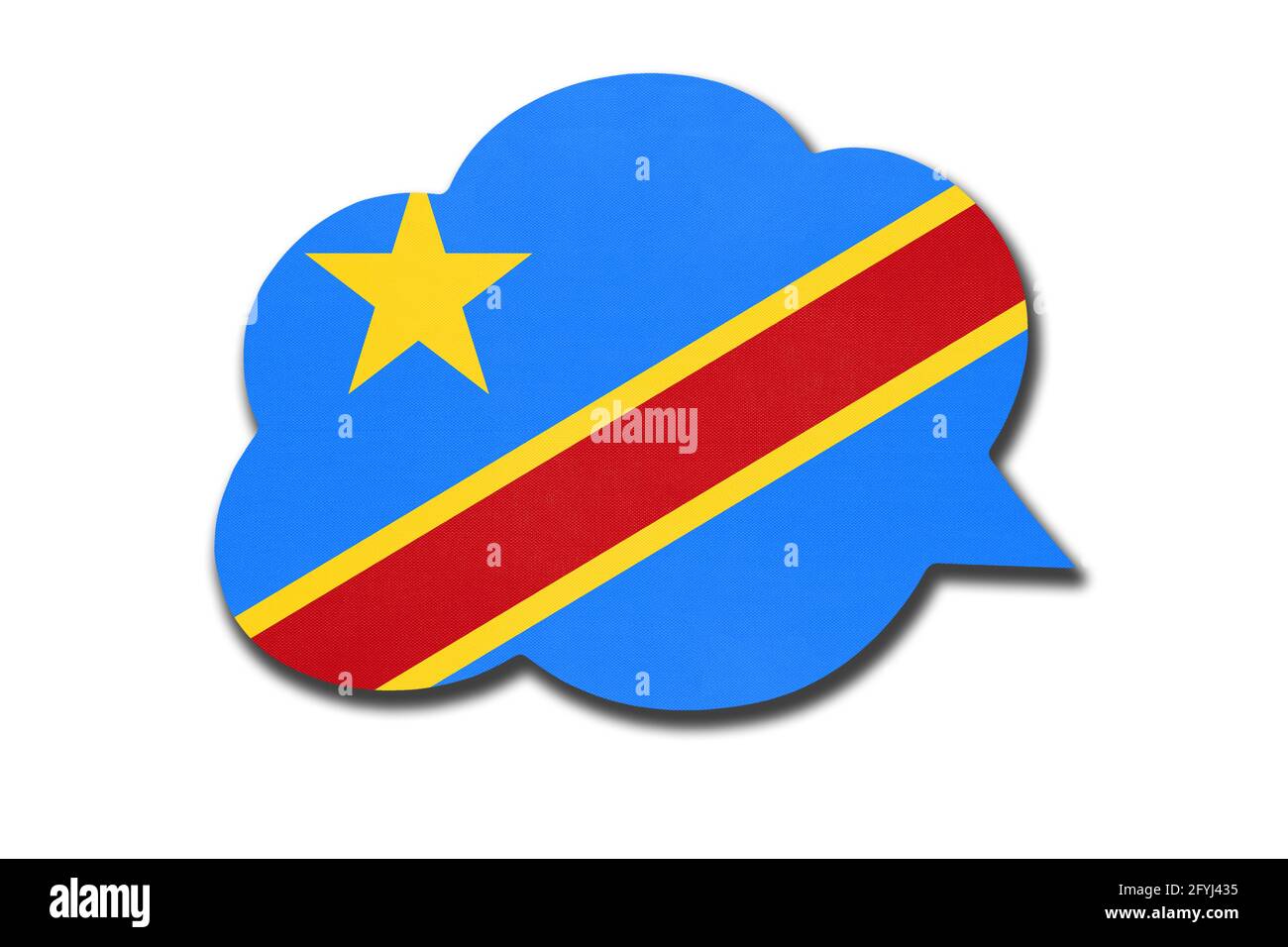 3d-Sprechblase mit kongolesischer Nationalflagge auf weißem Hintergrund isoliert. Sprechen und lernen Sie Sprache. Symbol der Demokratischen Republik Kongo Graf Stockfoto