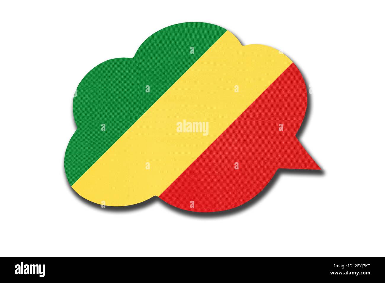 3d-Sprechblase mit kongolesischer Nationalflagge auf weißem Hintergrund isoliert. Sprechen und lernen Sie Sprache. Symbol der Republik Kongo. Welt c Stockfoto