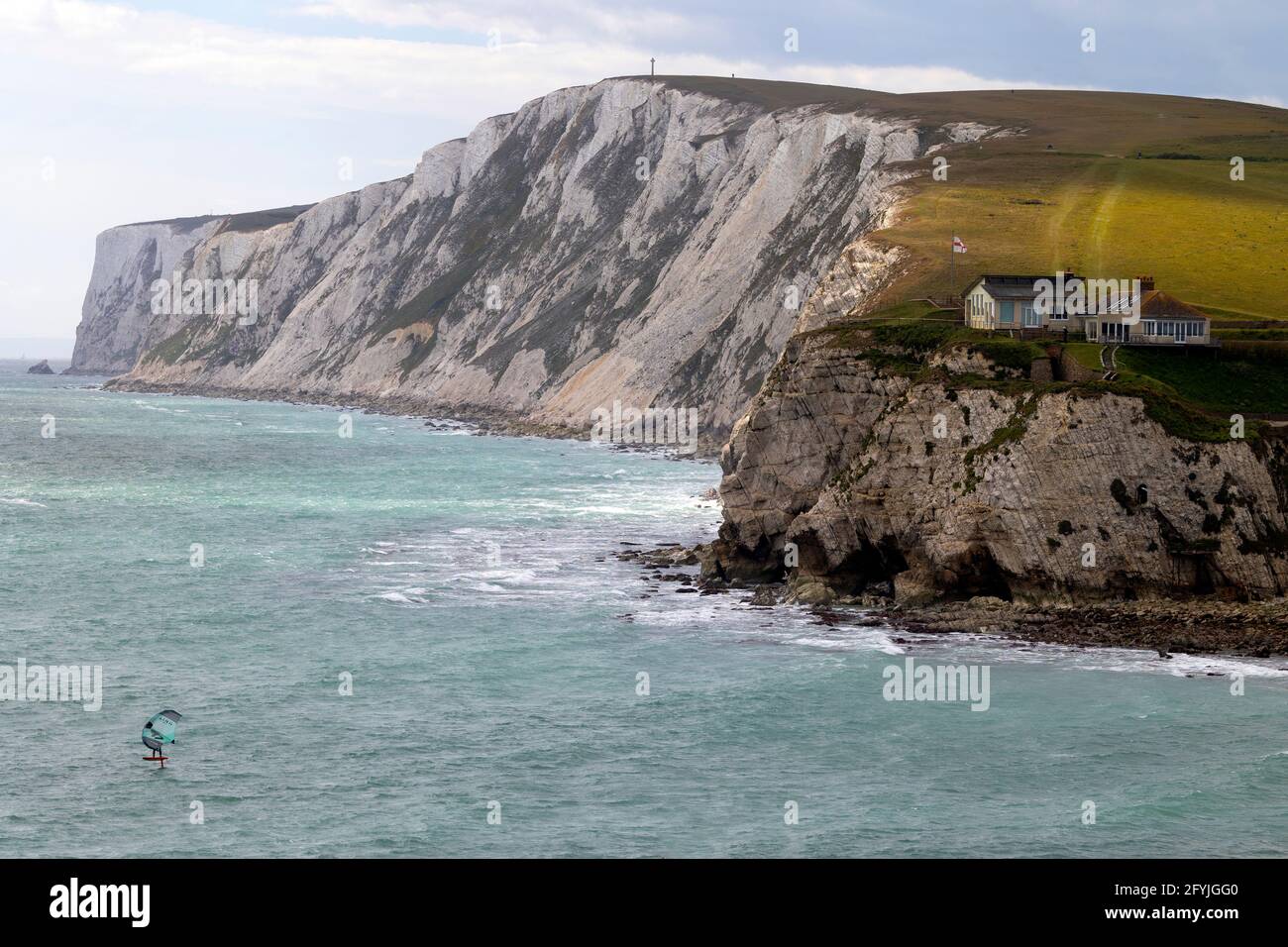 Kite, Surfer, Freshwater Bay, Tennyson Down, Isle of Wight, England, VEREINIGTES KÖNIGREICH, Stockfoto