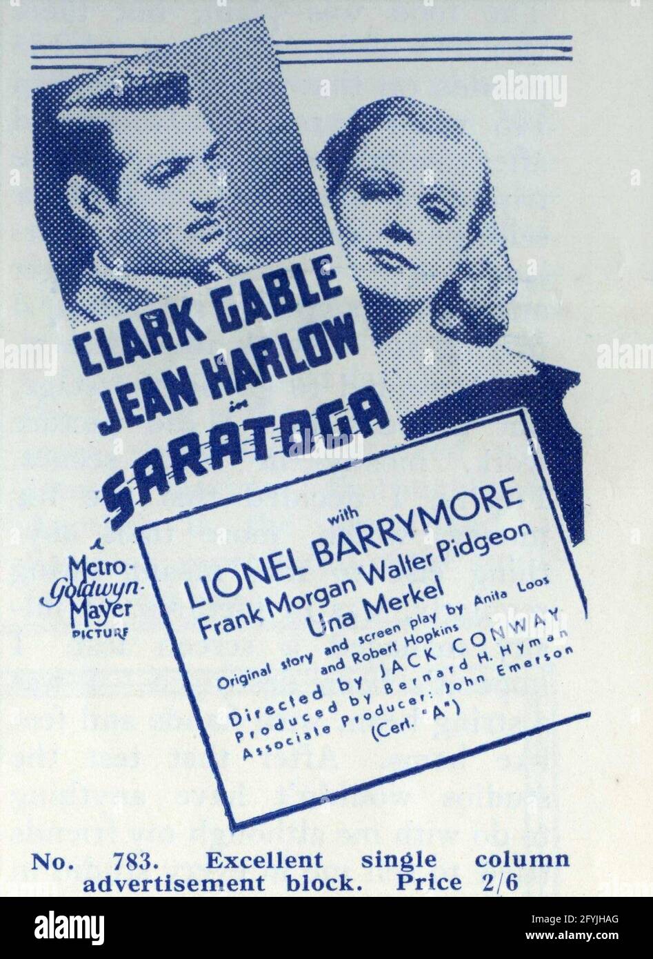 CLARK GABLE und JEAN HARLOW in SARATOGA 1937 Regisseur JACK CONWAY Originalgeschichte und Drehbuch Anita Loos und Robert E. Hopkins Metro Goldwyn Mayer Stockfoto