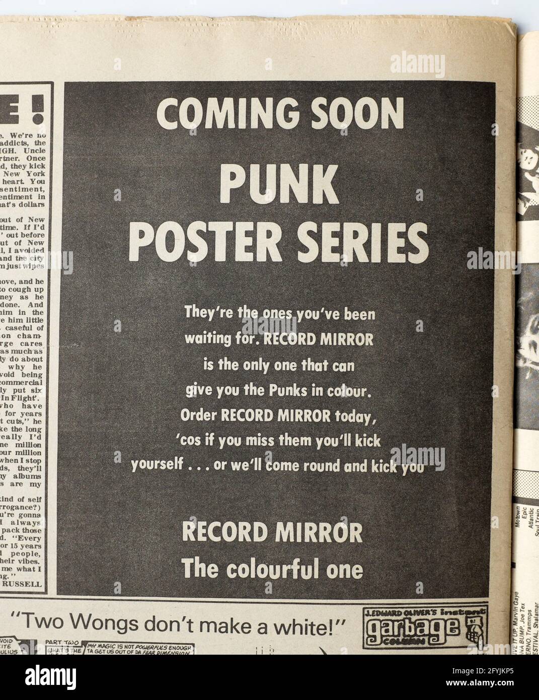 Record Mirror Punk-Werbung der 1970er Jahre Stockfoto