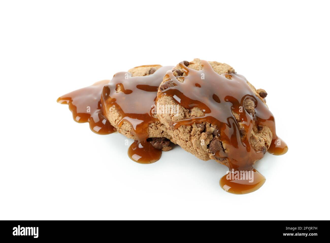 Cookies mit Karamell isoliert auf weißem Hintergrund Stockfoto