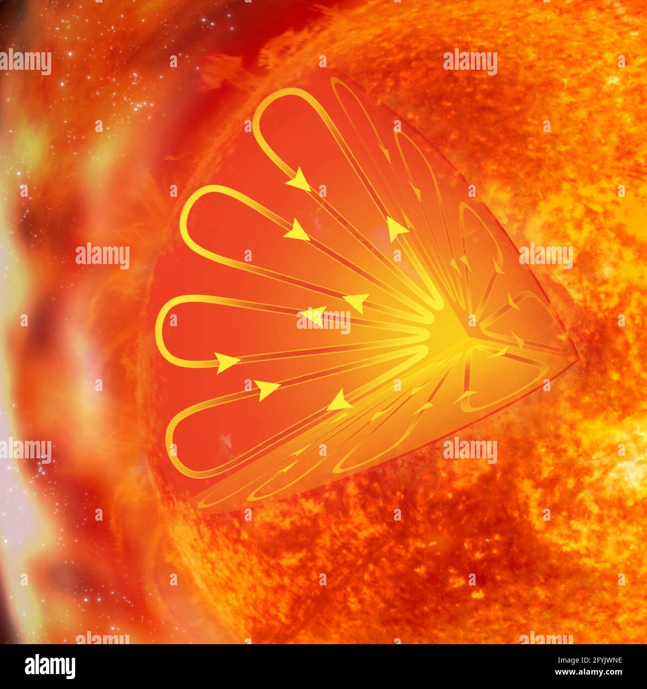 Sonnenquerschnitt. Die Elemente dieses Bildes wurden von der NASA eingerichtet. Stockfoto