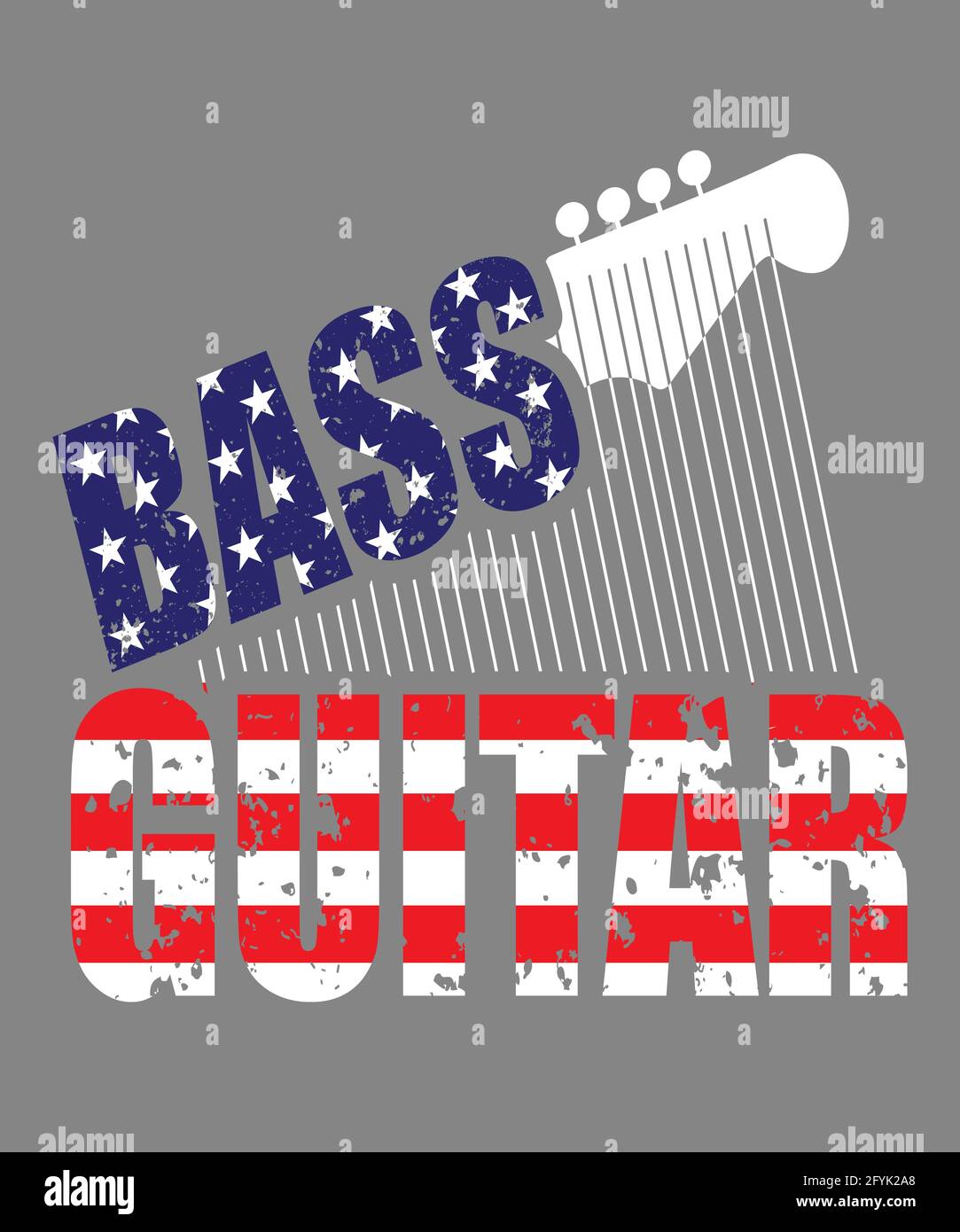 Bass Gitarre Grafik mit Sternen und Streifen in eine amerikanische Flagge, oder 4. der Juli Thema in Rot, Weiß und Blau. Ideal für Musik Fans, bass Gitarristen, m Stockfoto