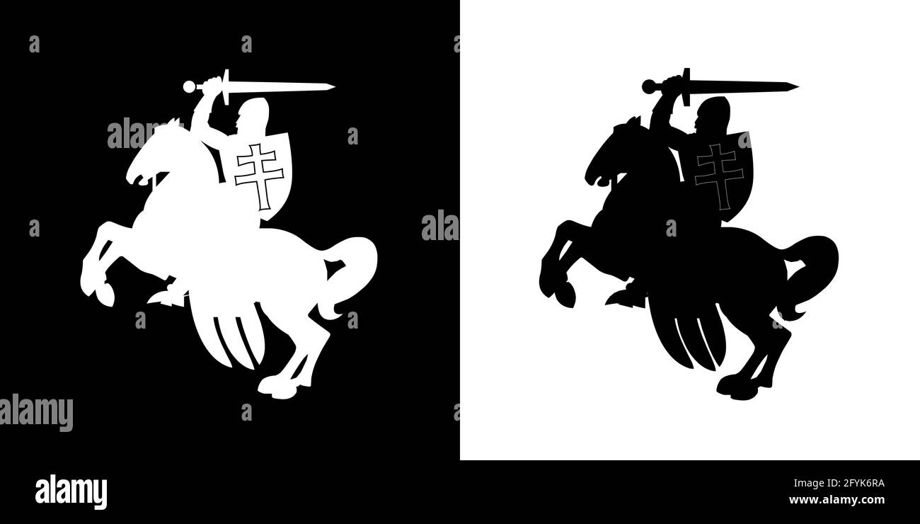 Die Varianten der Ikonen des Reiters auf dem Pferd aus dem Wappen der Republik Weißrussland in 1991 - 1994. Vektorgrafik. Stock Vektor