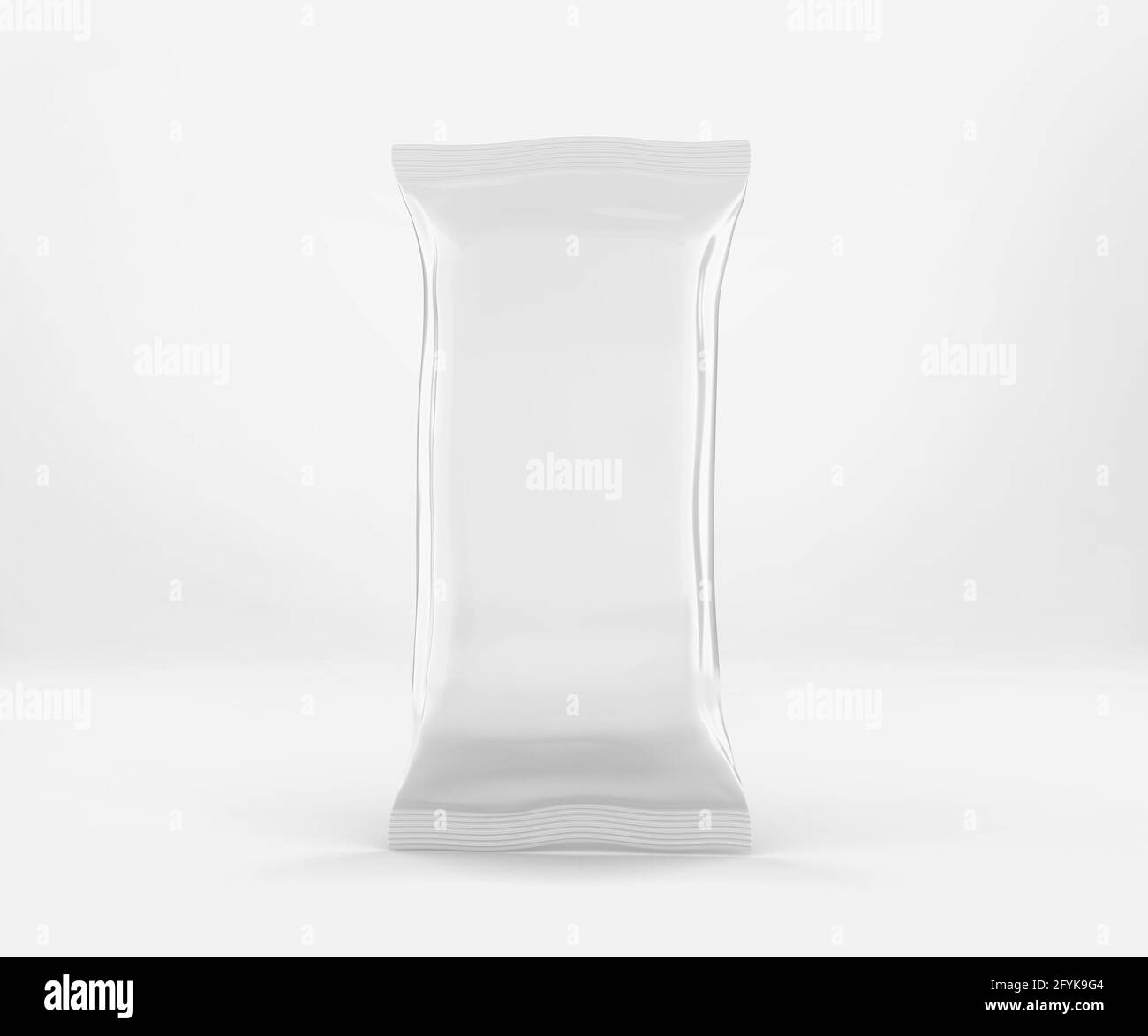 Weiße Schokolade Bar Verpackung Mockup, Blank Kunststoff Süßigkeiten Container, 3D-Rendering isoliert auf hellem Hintergrund Stockfoto