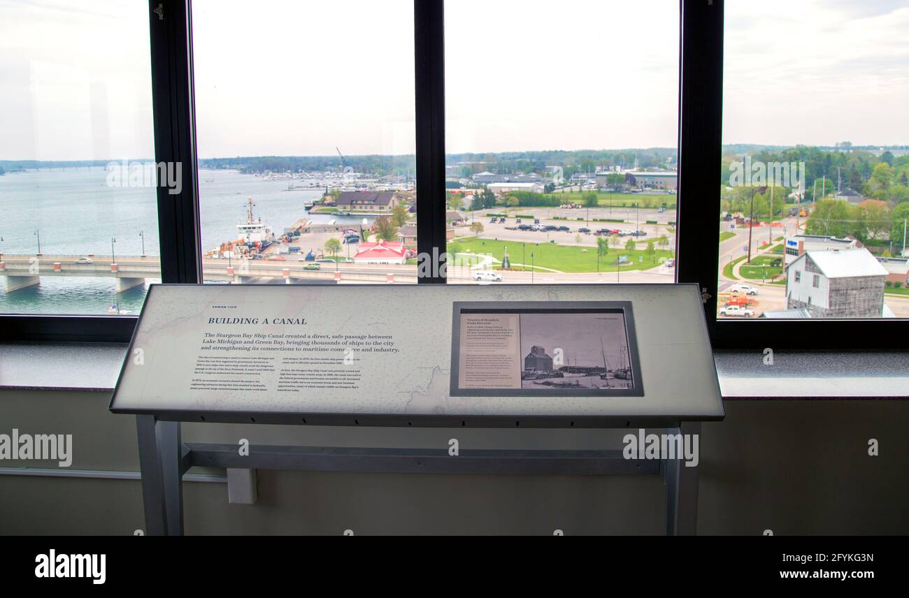 Blick von der Aussichtsplattform des Jim Kress Maritime Lighthouse Tower Baumgartner Im Door County Maritime Museum in Sturgeon Bay Wisconsin Stockfoto