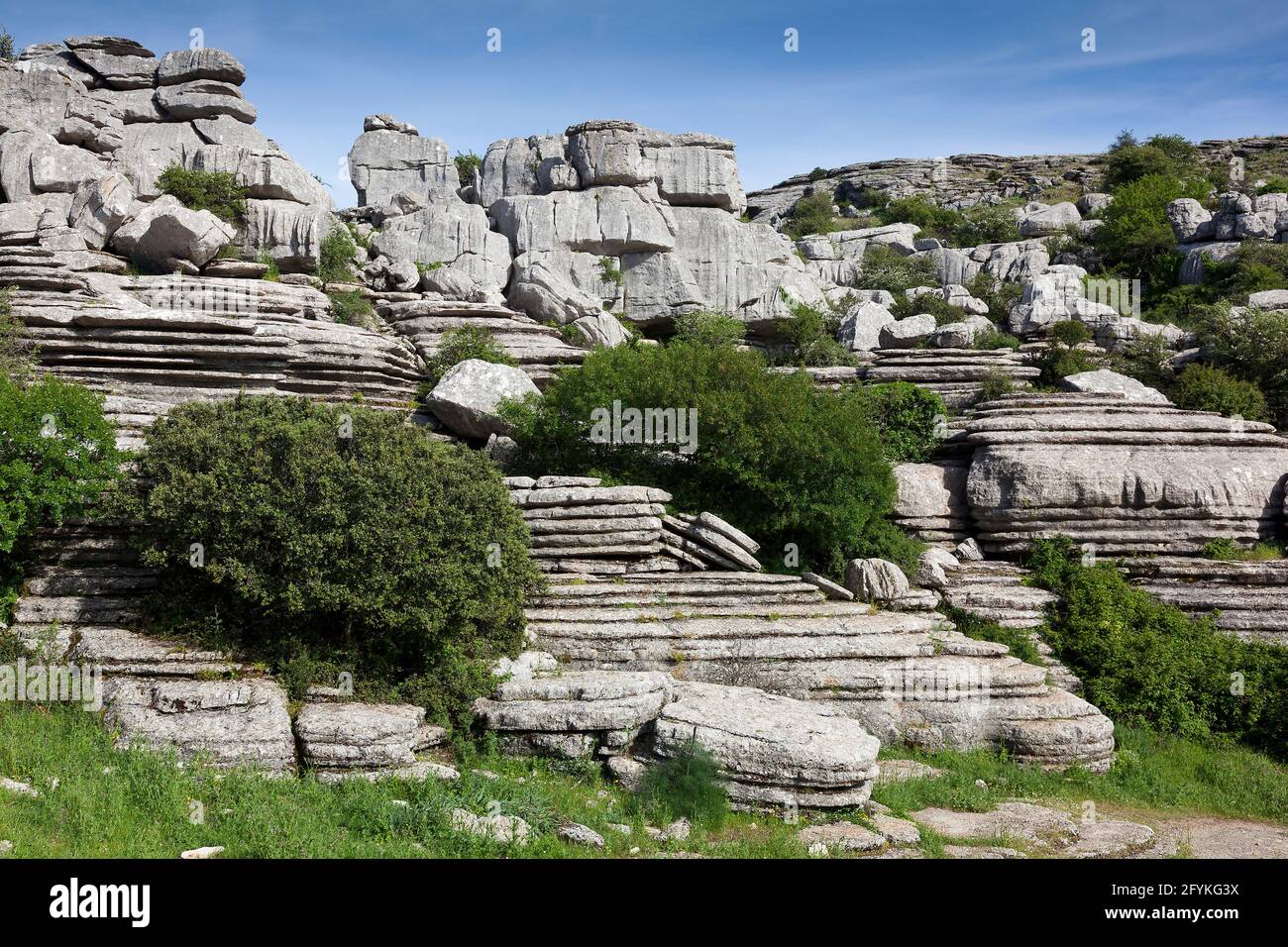 Blick auf den Torcal de Antequera, Malaga, Andalusien, Spanien Stockfoto