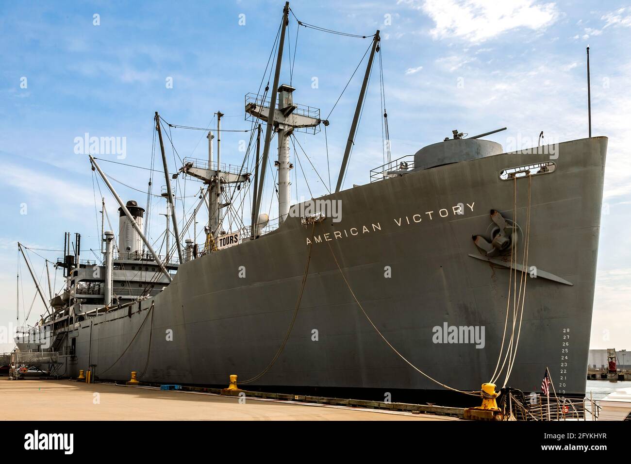 Die Weltklasse-SS American Victory wurde in 55 Tagen gebaut und wurde von der California Shipbuilding Yard an die US war Shipping Administration geliefert Stockfoto