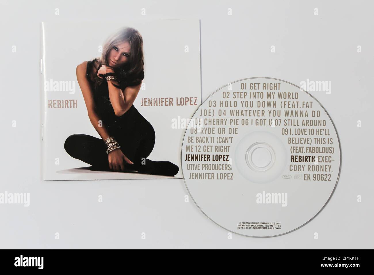 Jennifer Lopez, Tanz-, Hip-Hop- und R&B-Musikerin, Jlo-CD-Album mit dem Titel: Rebirth. Albumcover Stockfoto