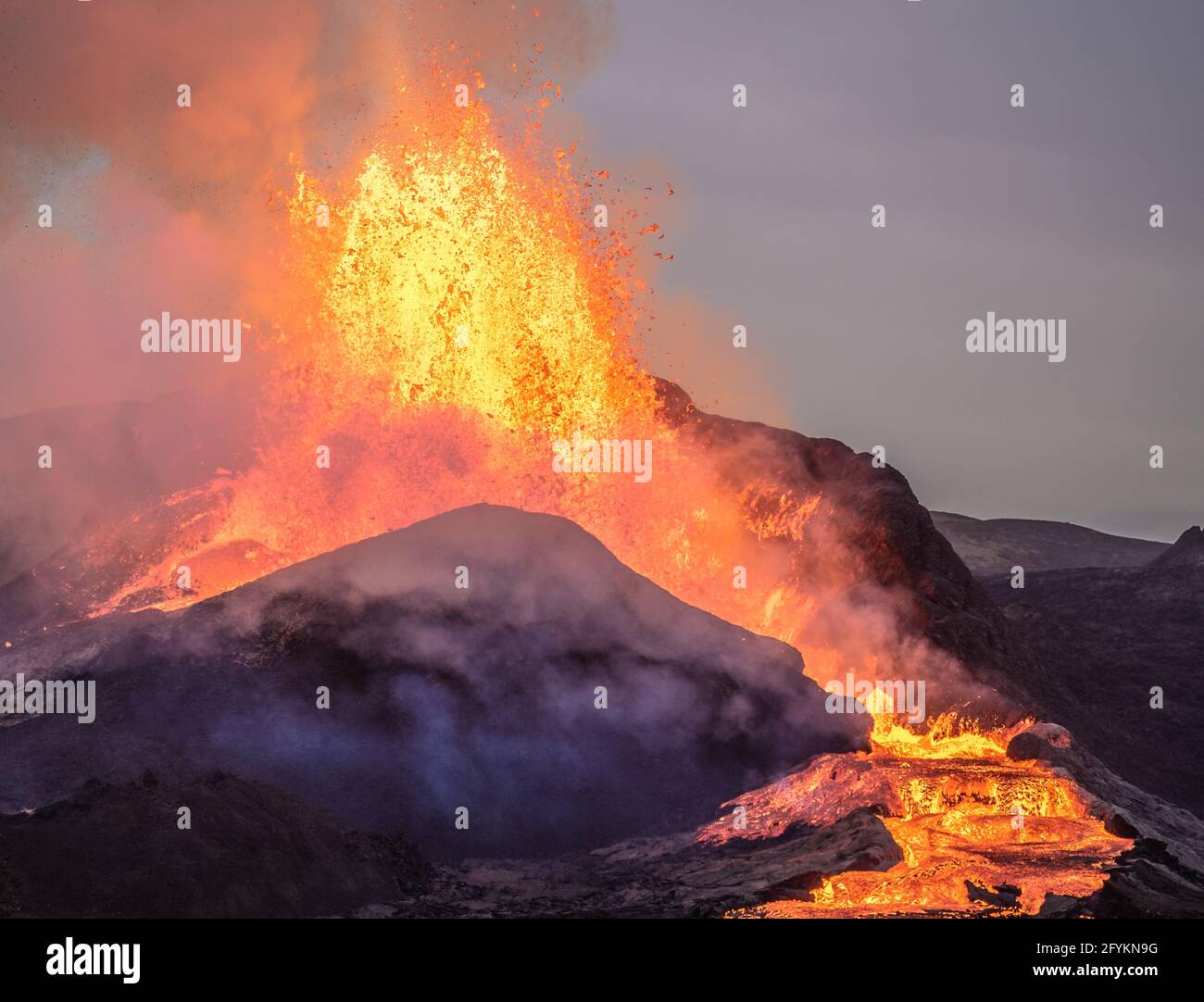 Vulkan, Eruption Geldingardalur, Fagradalsfjall, Island, aufgenommen am 22. Mai 2021 Stockfoto