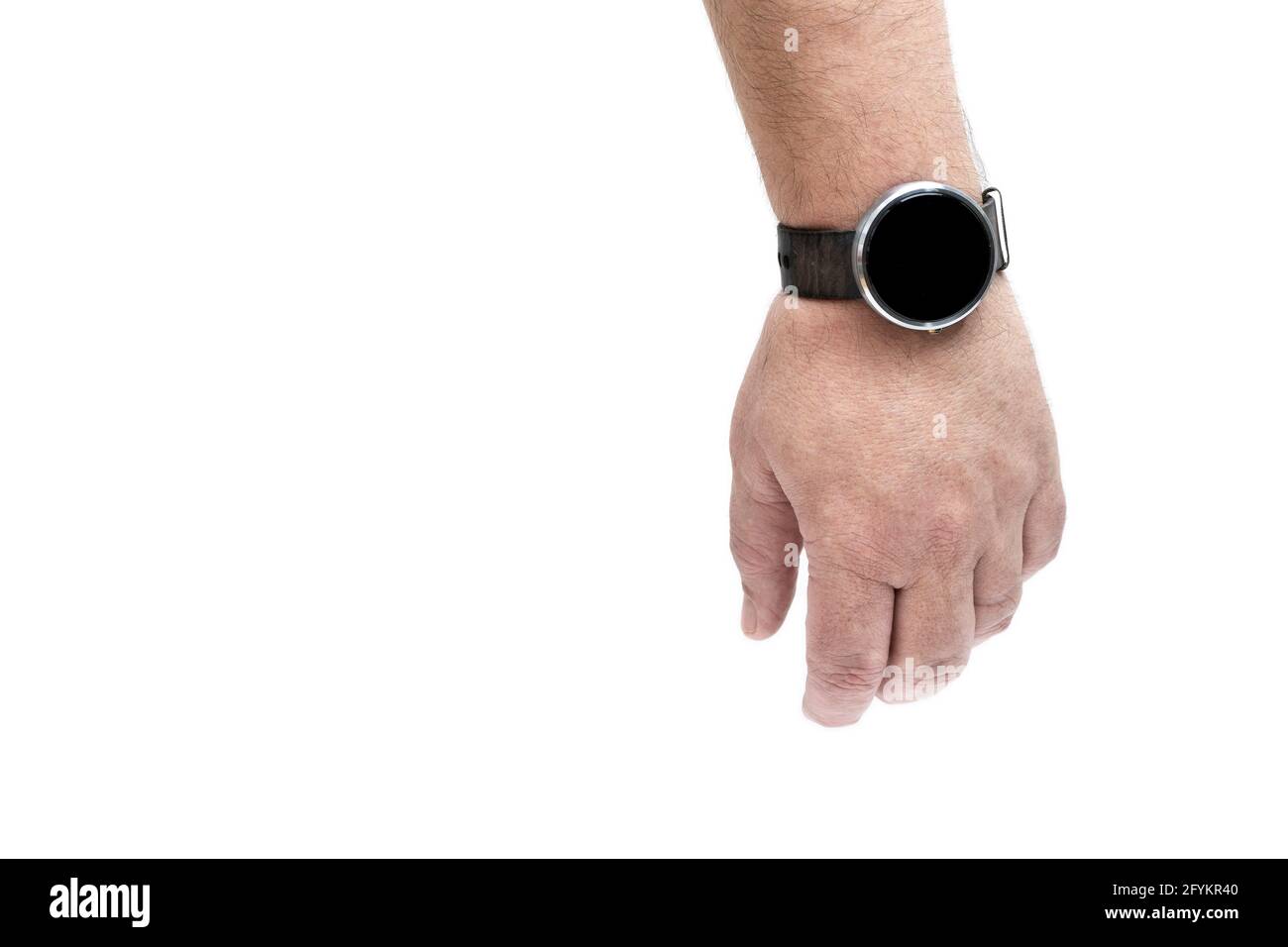 Handtragende Smartwatch isoliert auf weißem Hintergrund Stockfoto