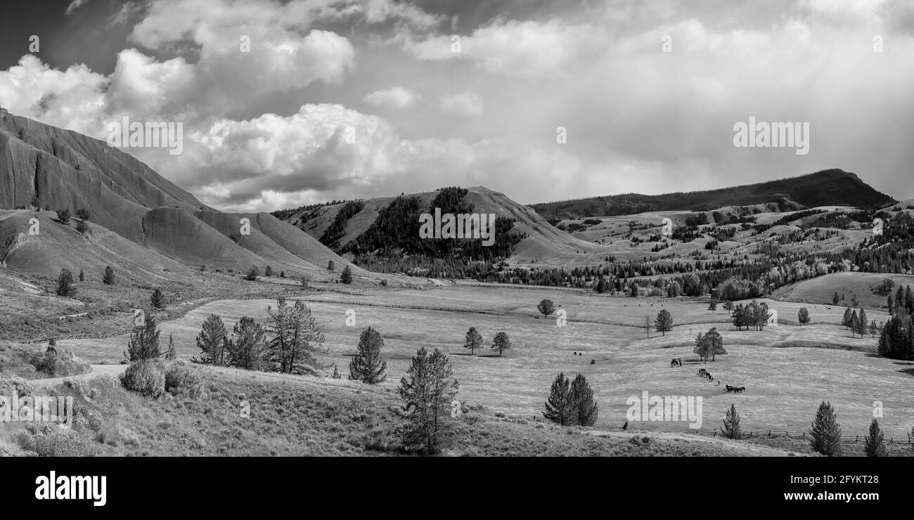 Blick auf die Gros Ventre Road auf die Red Hills Ranch Stockfoto