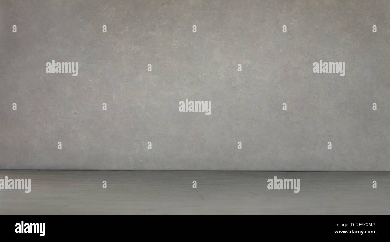 Leeres Studio-Zimmer mit einer grauen Betonwand für ein Werbetext oder Produktanzeige Stockfoto