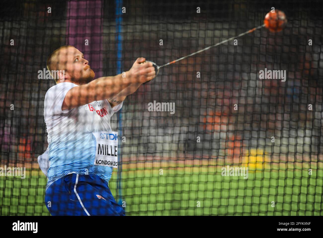 Nick Miller (Großbritannien). Hammerwurf, Endspiel. IAAF Leichtathletik-Weltmeisterschaften London 2017 Stockfoto