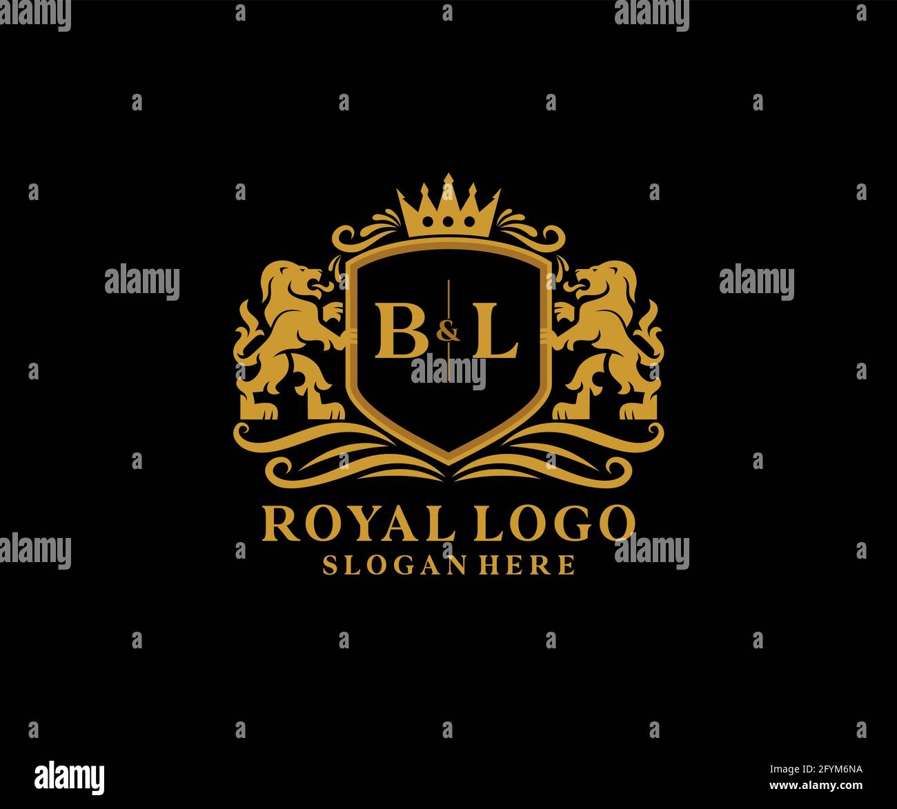 BL Letter Lion Royal Luxury Logo Vorlage in Vektorgrafik für Restaurant, Royalty, Boutique, Cafe, Hotel, Wappentisch, Schmuck, Mode und andere Vektor il Stock Vektor