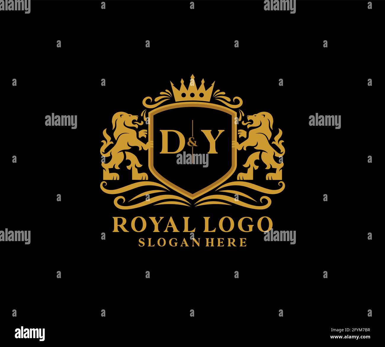 DY Letter Lion Royal Luxury Logo Vorlage in Vektorgrafik für Restaurant, Royalty, Boutique, Cafe, Hotel, Wappentisch, Schmuck, Mode und andere Vektor il Stock Vektor