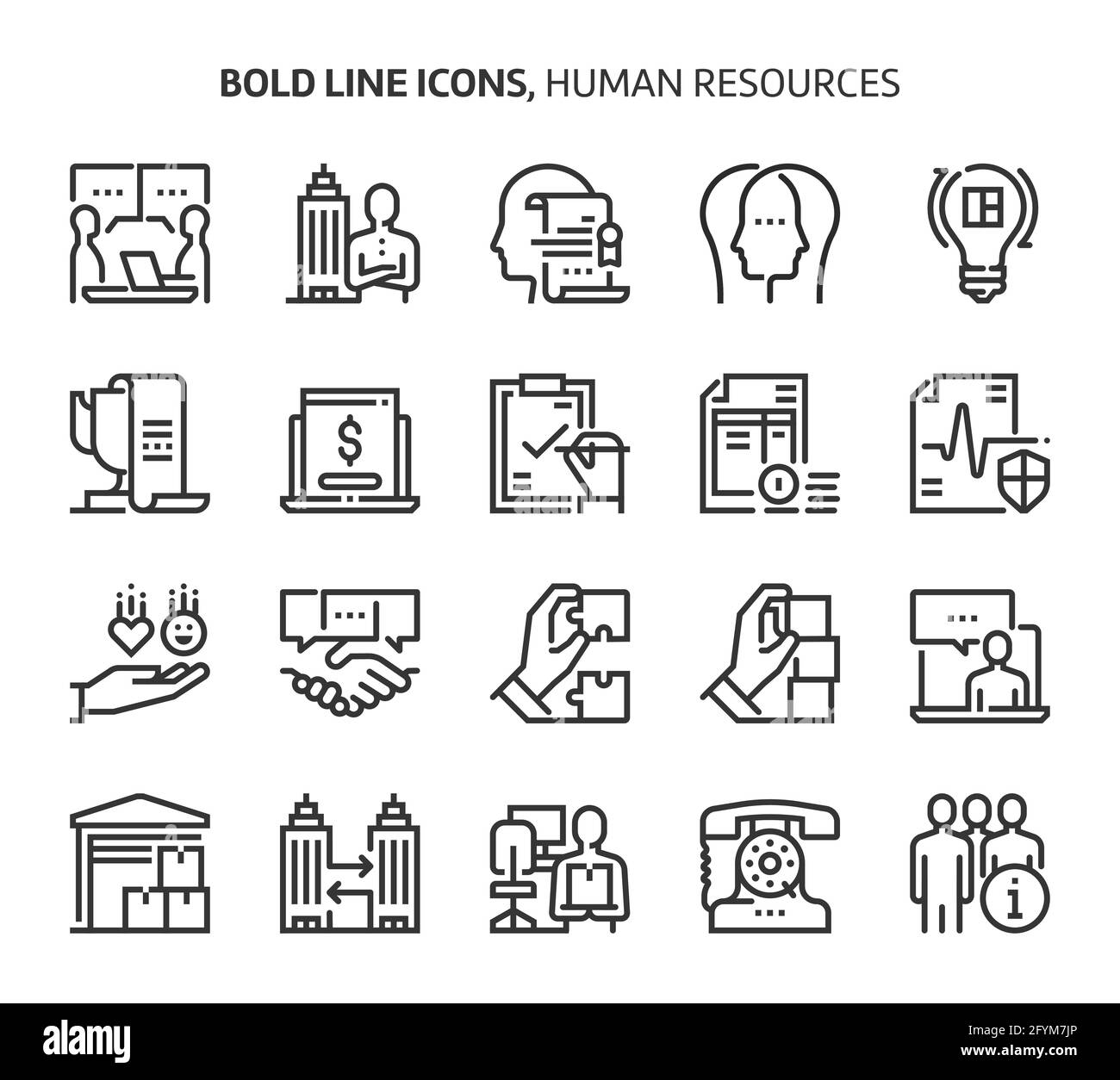 Personalwesen, Symbole mit fetten Linien. Die Illustrationen sind Vektorgrafiken, bearbeitbare Striche, 48x48 Pixel perfekte Dateien. Mit Präzision und Auge für Qualität gefertigt Stock Vektor
