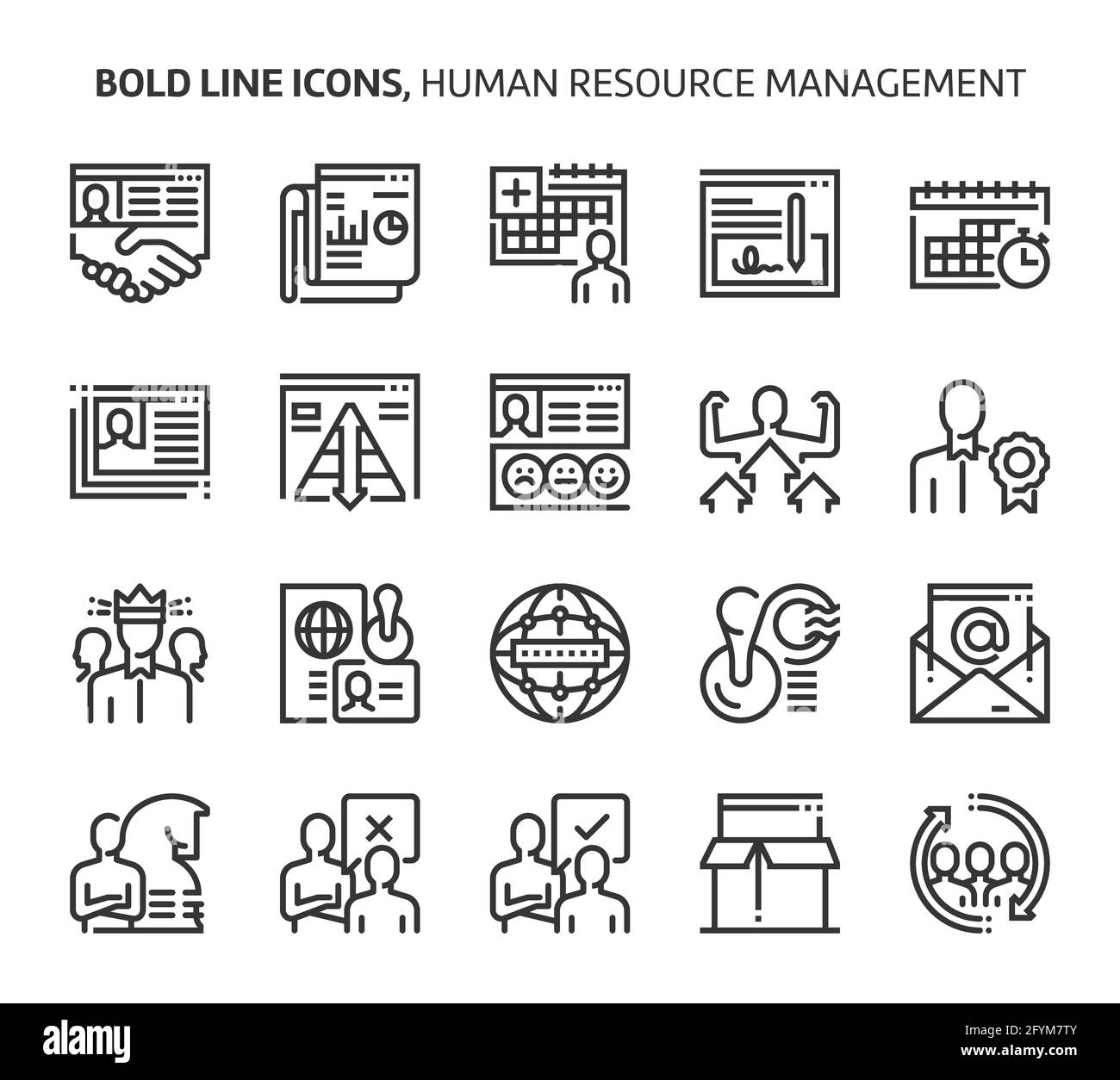 Personalwesen, Symbole mit fetten Linien. Die Illustrationen sind Vektorgrafiken, bearbeitbare Striche, 48x48 Pixel perfekte Dateien. Mit Präzision und Auge für Qualität gefertigt Stock Vektor