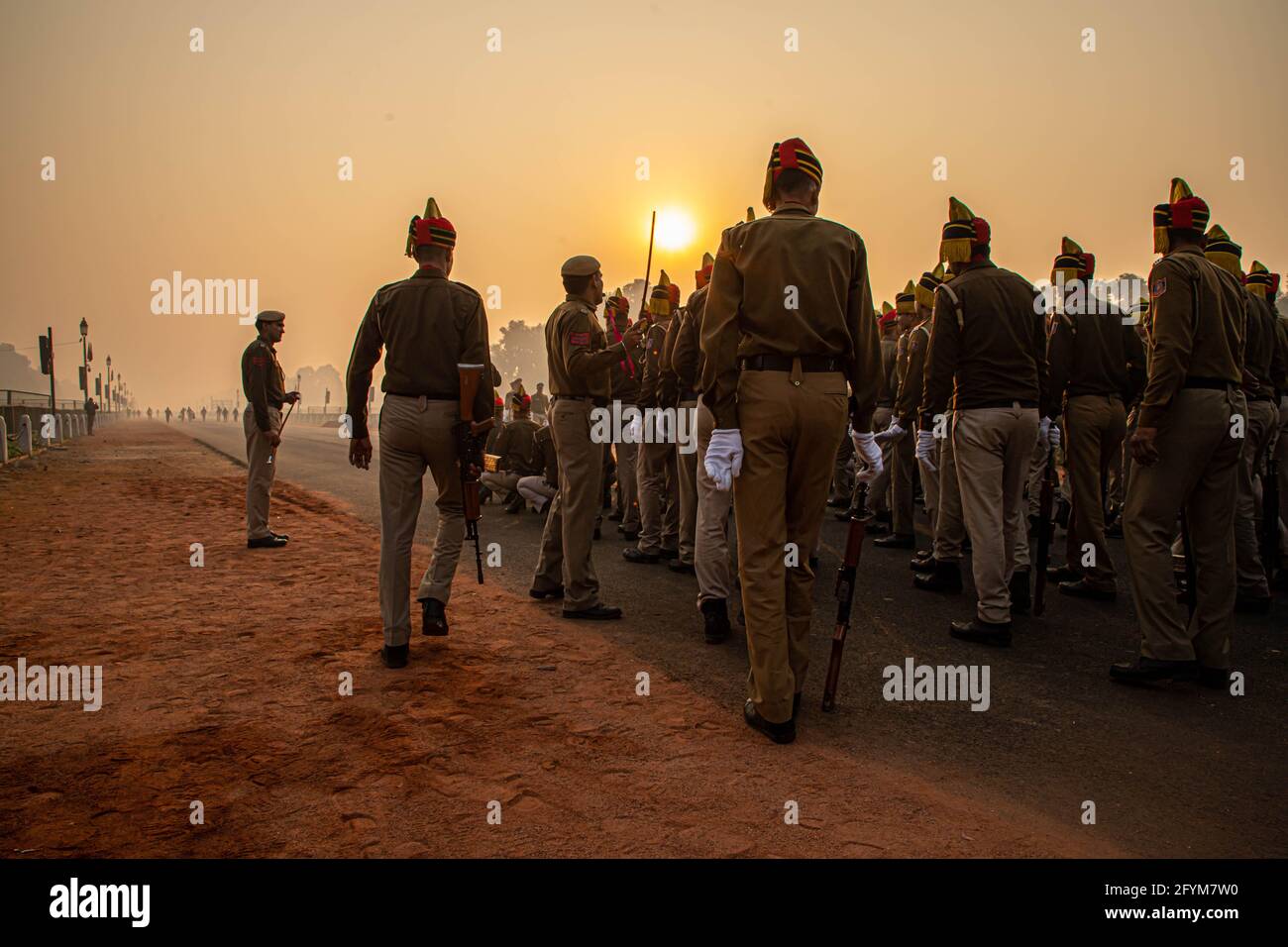 Die Polizei von delhi während ihrer Proben für den tag der indischen republik in delhi. Stockfoto