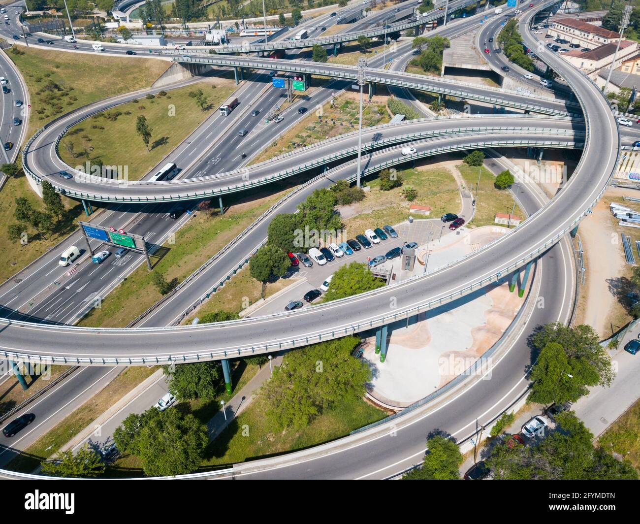 Blick auf den Verkehrsknotenpunkt von Barcelona in Spanien. Stockfoto