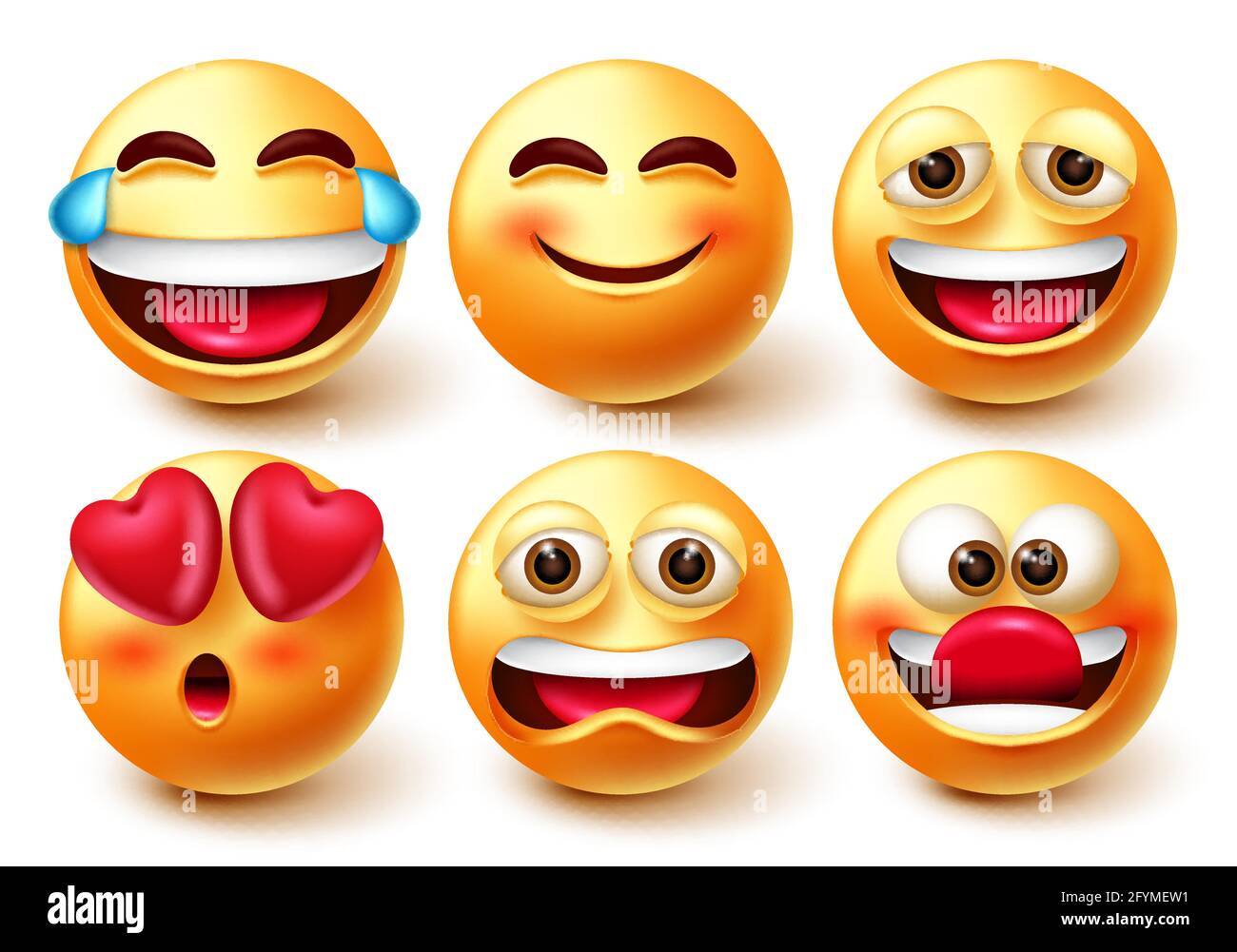 Vektorset für Emoji-Smileys-Zeichen. Emoticon 3d Smiley Icon mit
