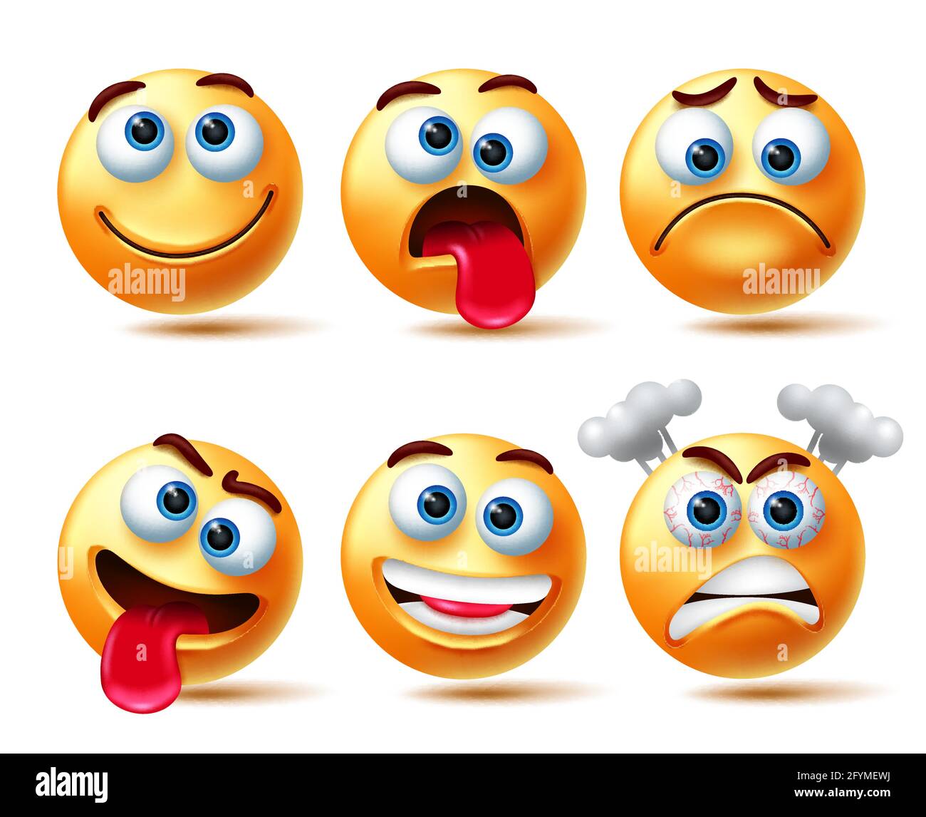 Smileys Emoji Vektor Zeichensatz Smiley 3d Emoji Mit Ausdrucken Wie Verruckt Glucklich Und Wutend Isoliert Auf Weissem Hintergrund Fur Emoticons Charaktere Stock Vektorgrafik Alamy