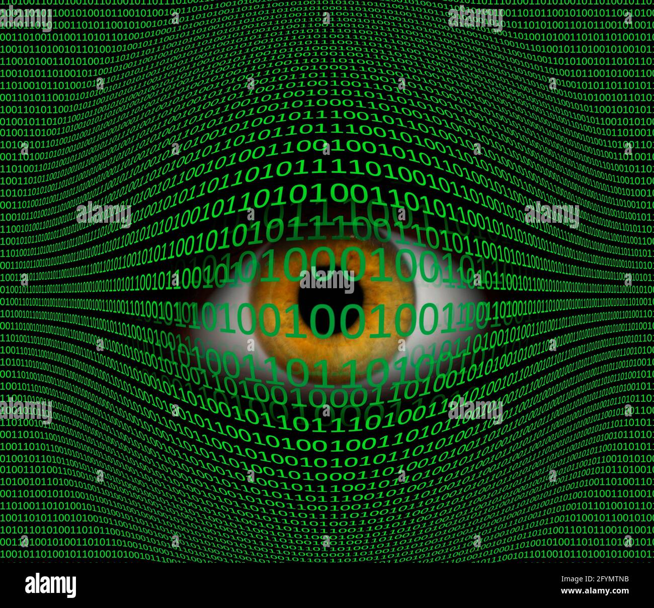 Augen- und Binärcode, zusammengesetztes Bild Stockfoto