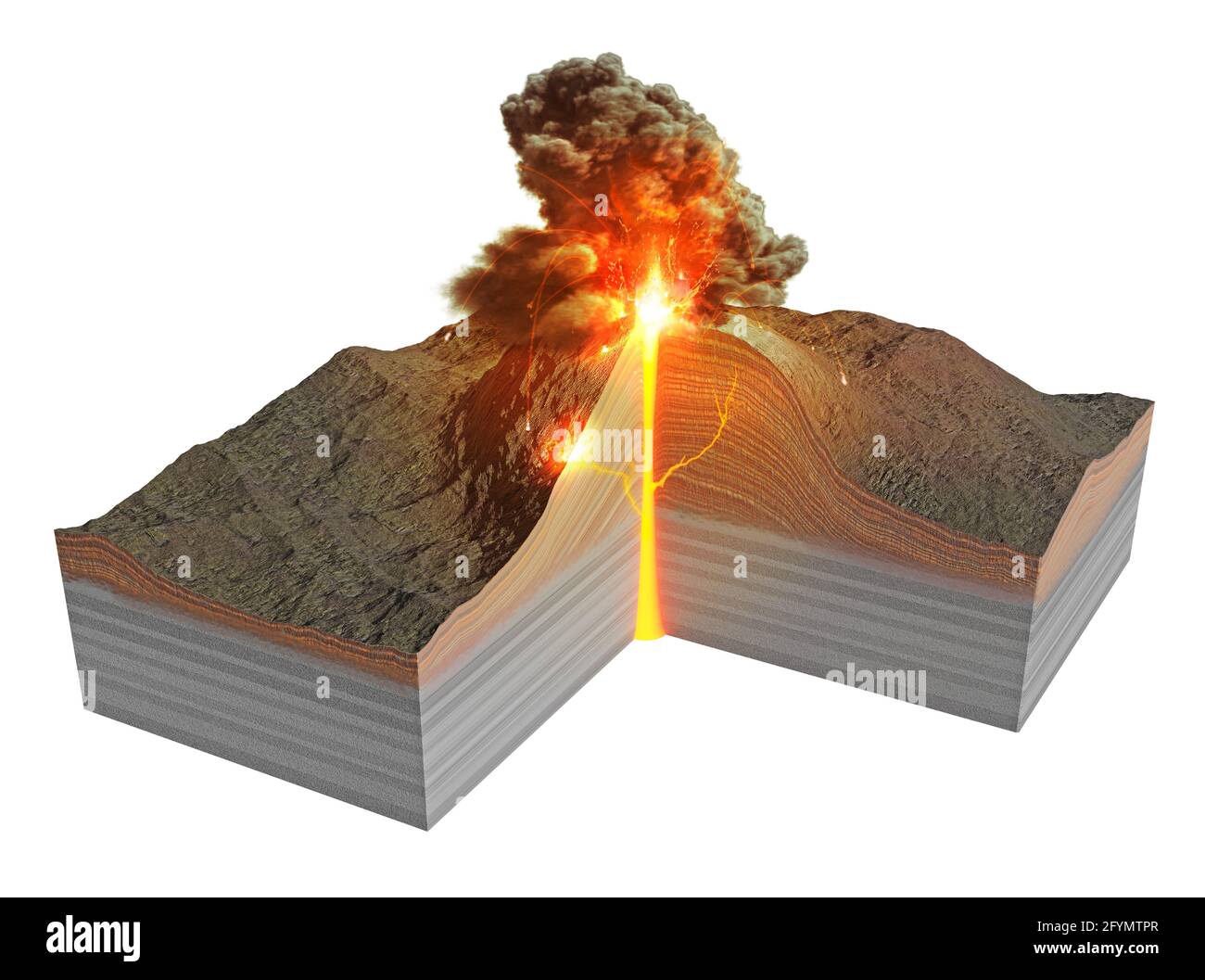 Ausbrechender Vulkan, Illustration Stockfoto