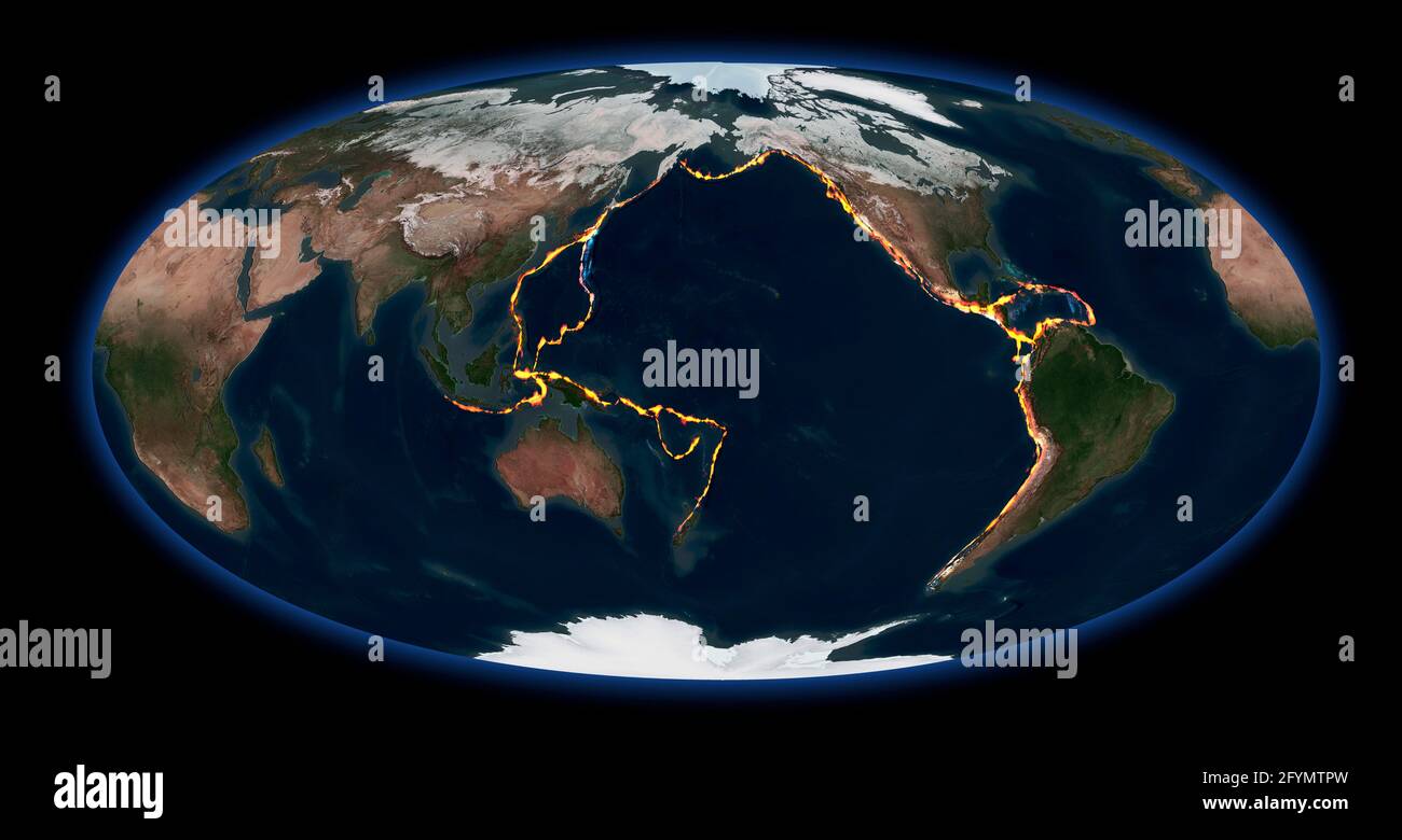 Pazifischer Feuerring, Illustration Stockfoto