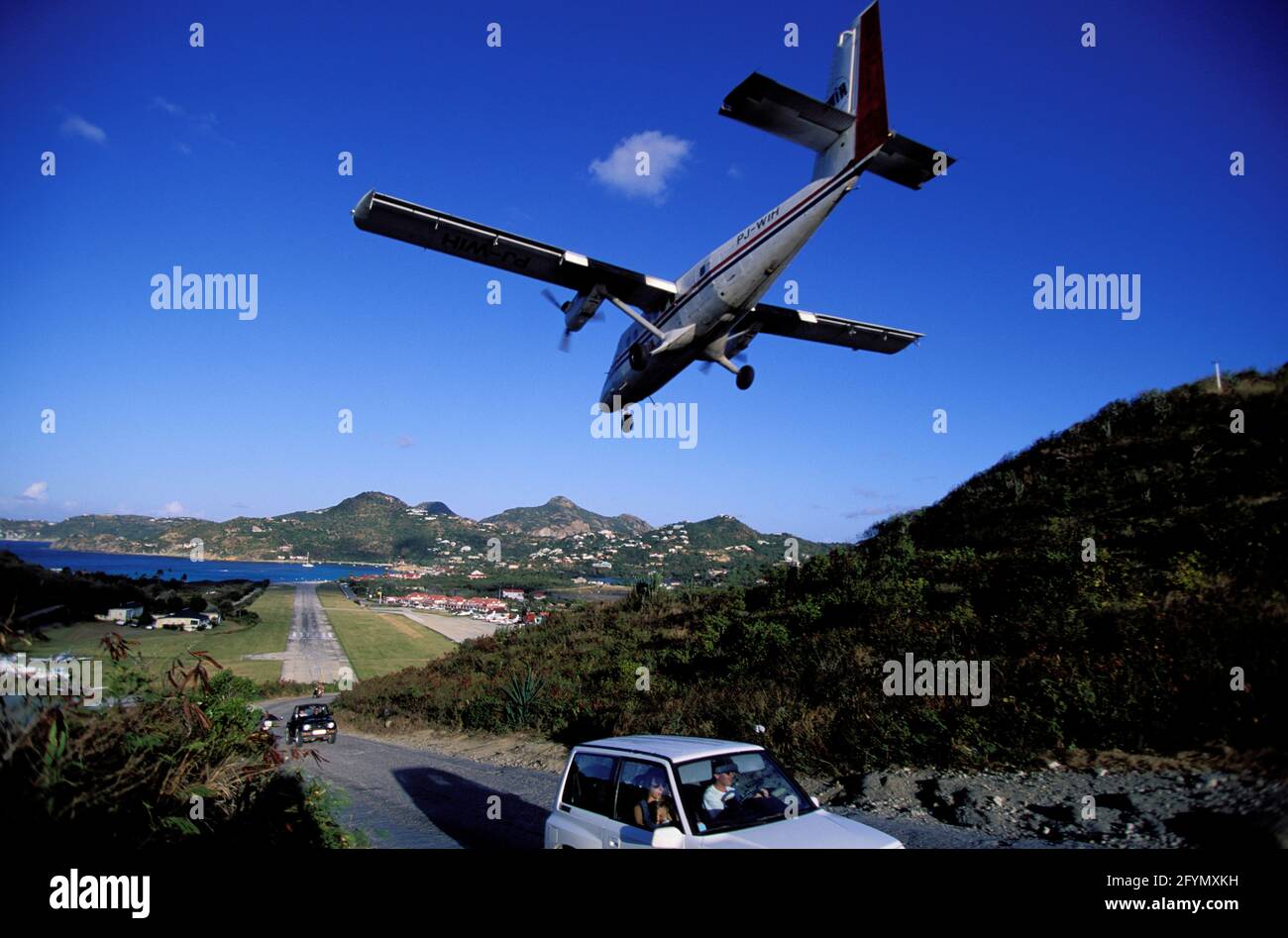 FRANZÖSISCH-WESTINDIEN, INSEL SAINT BARTHELEMY, ANKUNFT AM FLUGHAFEN GUSTAVE III ST JEAN (GUSTAVIA CAPITALE) Stockfoto