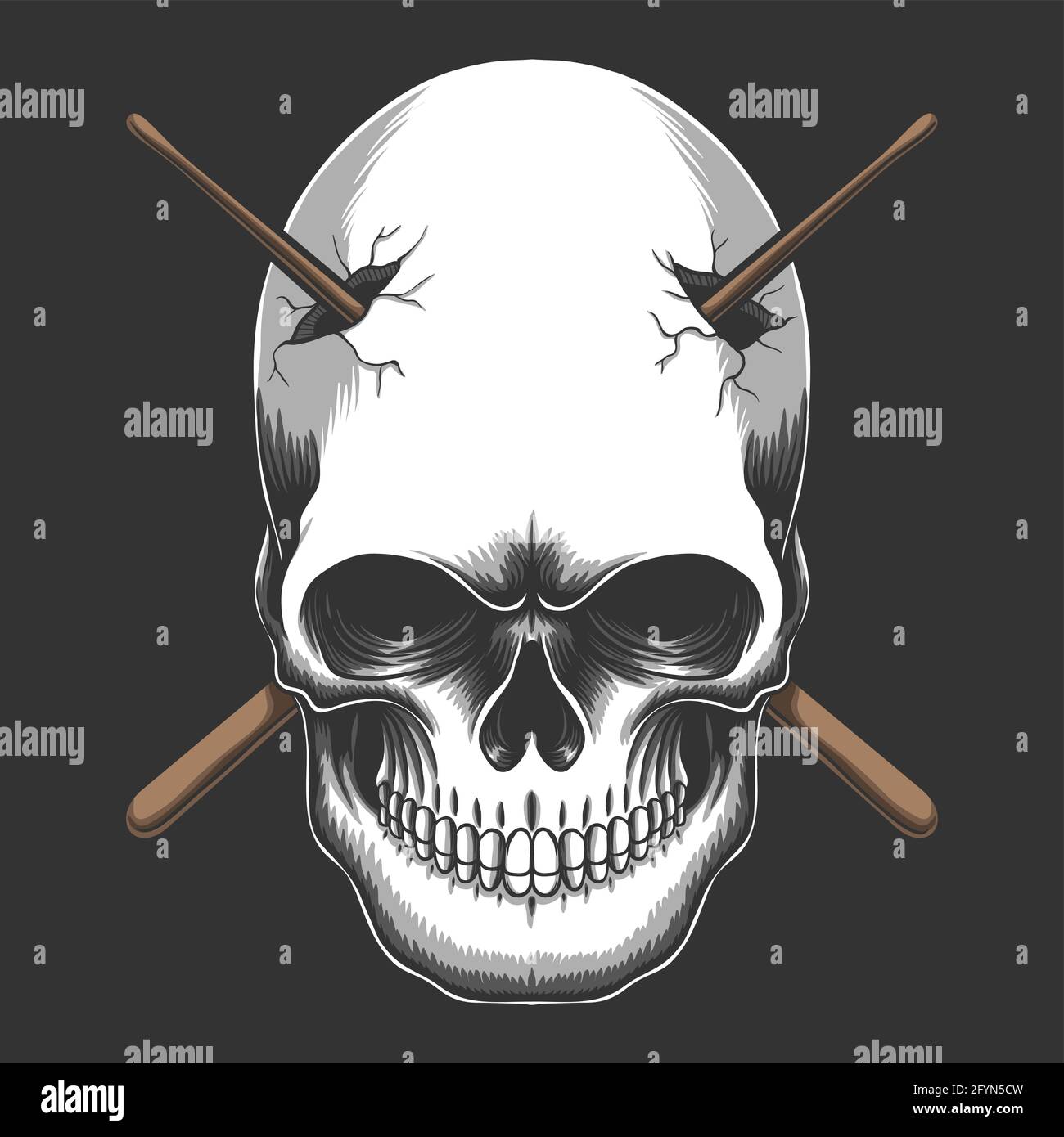 Schädel Impaled Stick Trommel Vektor-Illustration Stock Vektor