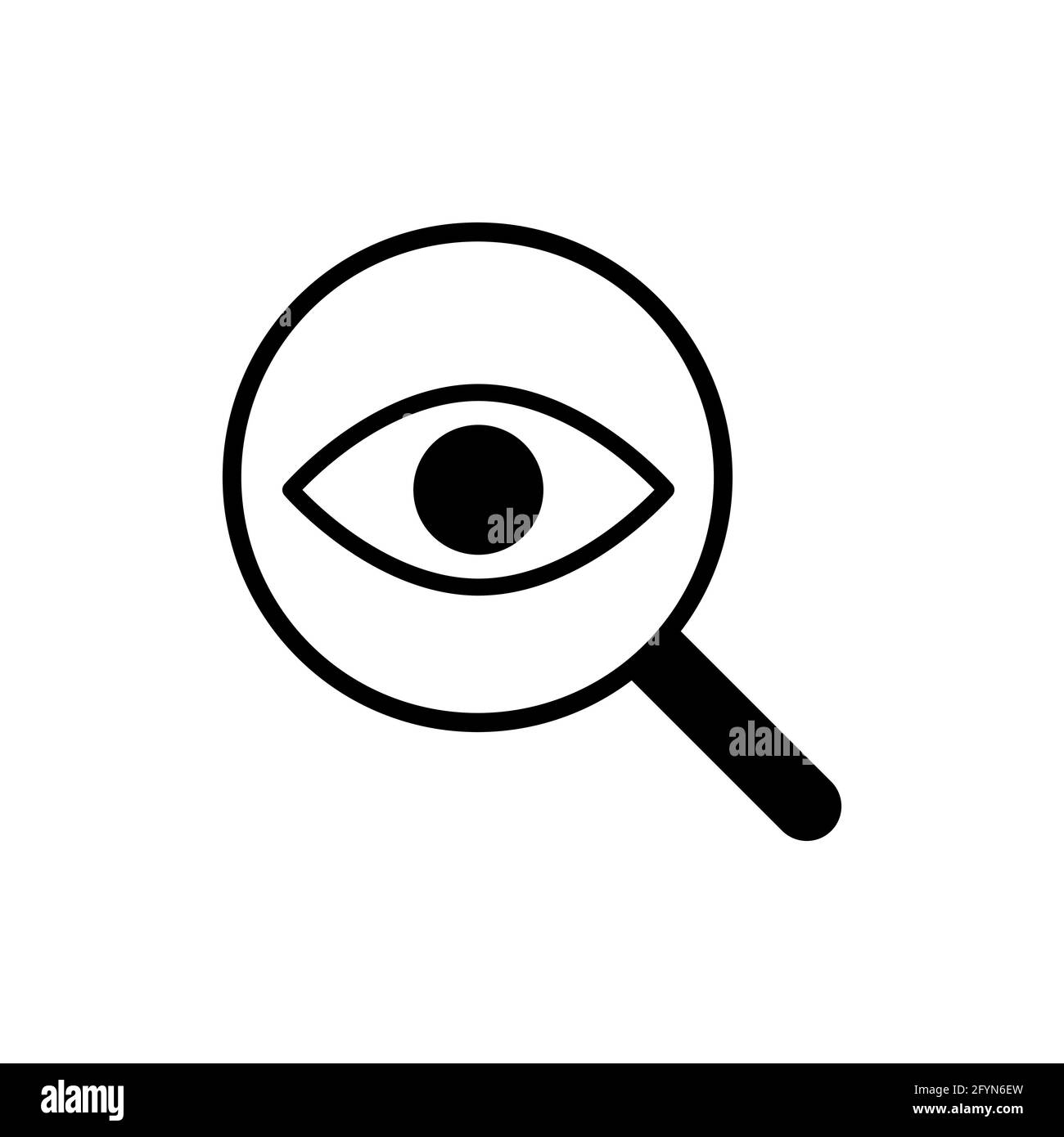 Auge mit Lupensymbol. Suchzeichen. Überprüfungssymbol. Vektor auf Weiß isoliert. Stock Vektor