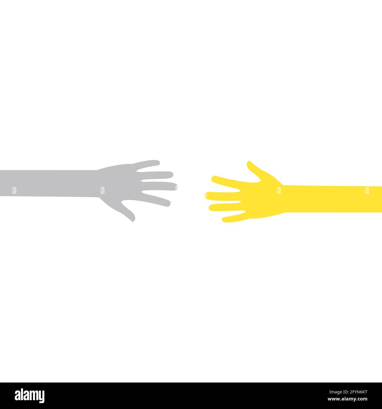 Symbol für ausgestreckte Hände. Farbenfrohe Armumrisse. Hilfe- und Teamwork-Konzept in trendigen Farben. Freiwillig, Wohltätigkeitsorganisation, Spendensymbol Stock Vektor
