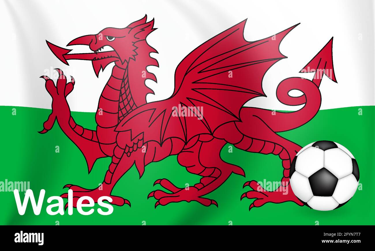 Fußballspiel Hintergrund Wales mit Flagge. Meisterschaft. Vektorgrafik Stock Vektor