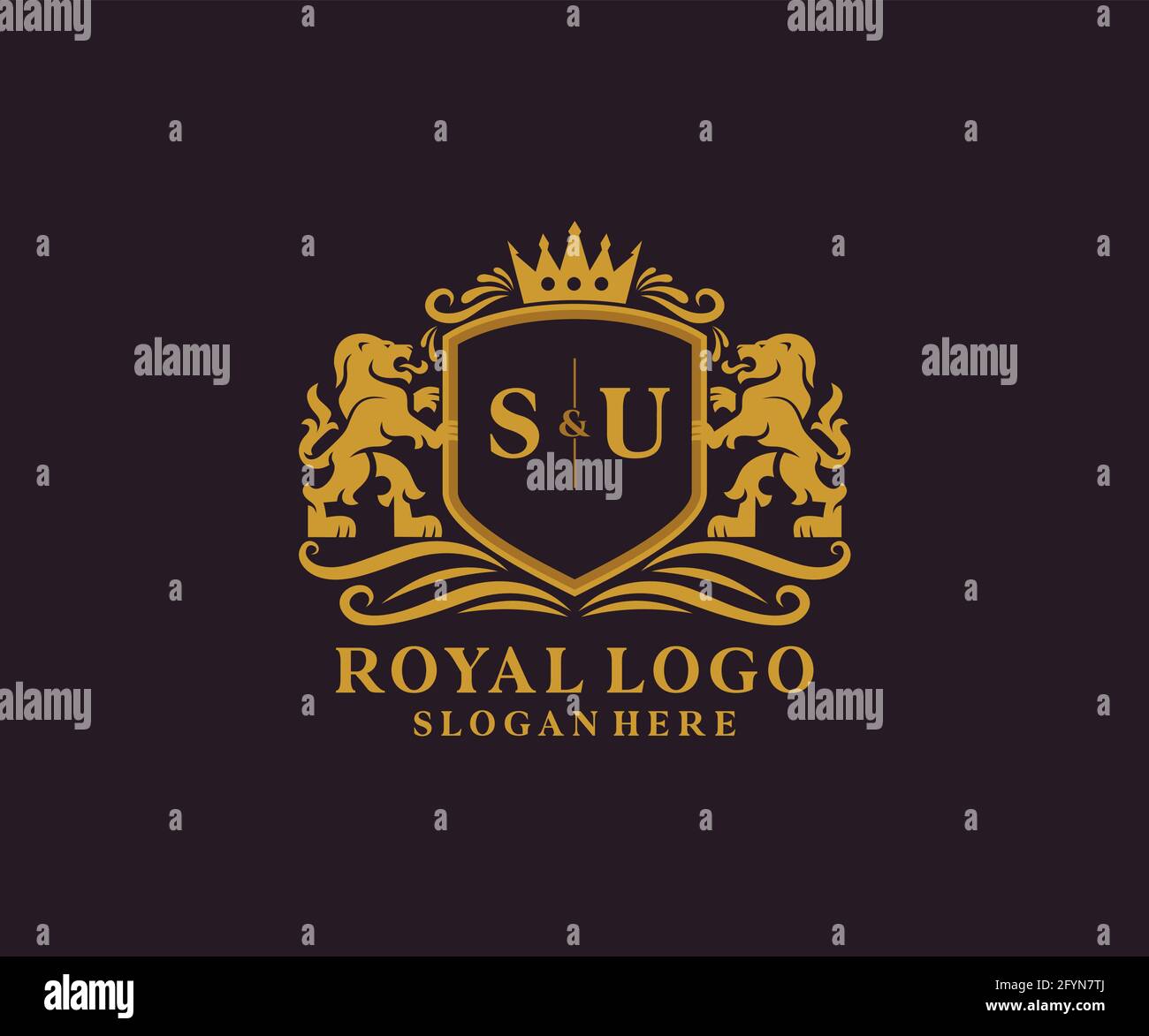 SU Letter Lion Royal Luxury Logo Vorlage in Vektorgrafik für Restaurant, Royalty, Boutique, Cafe, Hotel, Wappentisch, Schmuck, Mode und andere Vektor il Stock Vektor