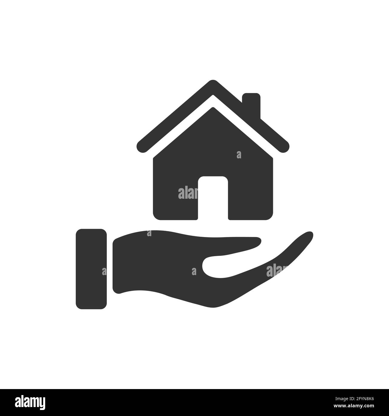 Home-Symbol. Symbol für Hand und Haus. Schild „Hauspflege“. Immobilien sparen Konzept. Stock Vektor