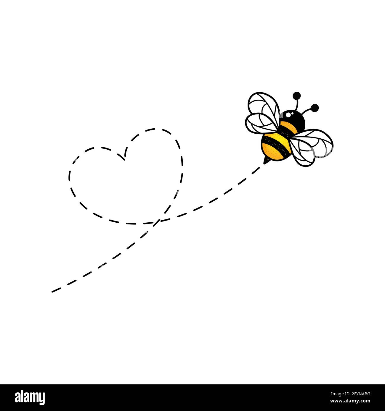 Niedliche Bienen mit gepunkteten Linien. Vektorgrafik isoliert auf Weiß Stock Vektor