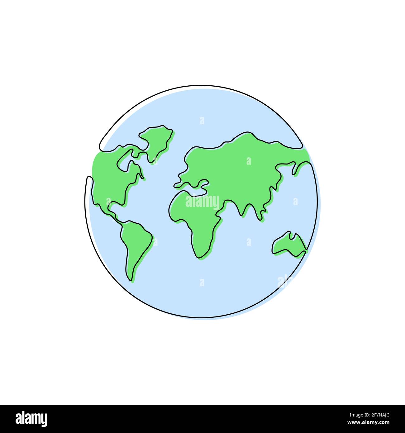 Weltkarte eine Linie Kunst. Continuous Earth line drawing Symbol. Handgezeichnete Abzeichen der Erdkugel. Vektordarstellung auf weißem Hintergrund isoliert Stock Vektor