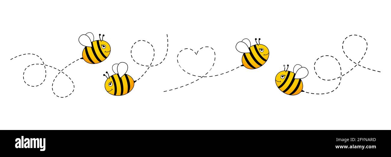 Niedliche Bienen mit gepunkteten Linien. Vektorgrafik isoliert auf Weiß Stock Vektor
