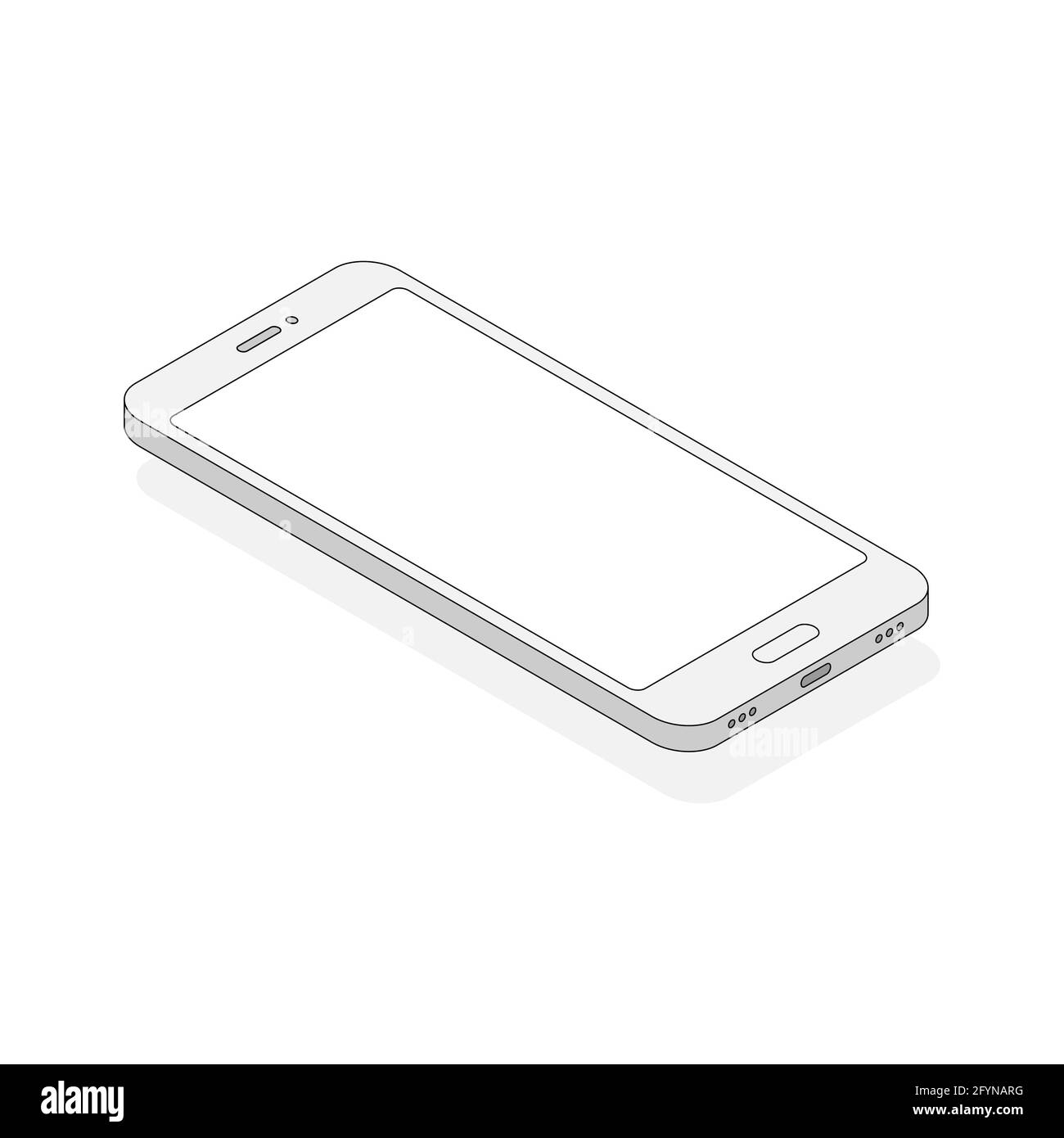 Isometrische Linie Smartphone. 3d-Mobiltelefon mit leerem Bildschirm. Digitale Technologie skizzieren Konzept. Stock Vektor