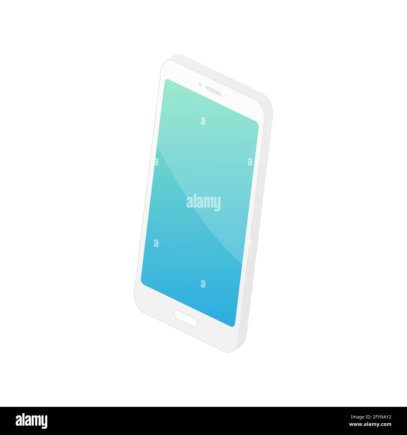 Isometrisches weißes Telefon. 3d-Mobiltelefon mit blauem Farbverlauf und leerem Bildschirm. Digitales Technologiekonzept. Stock Vektor
