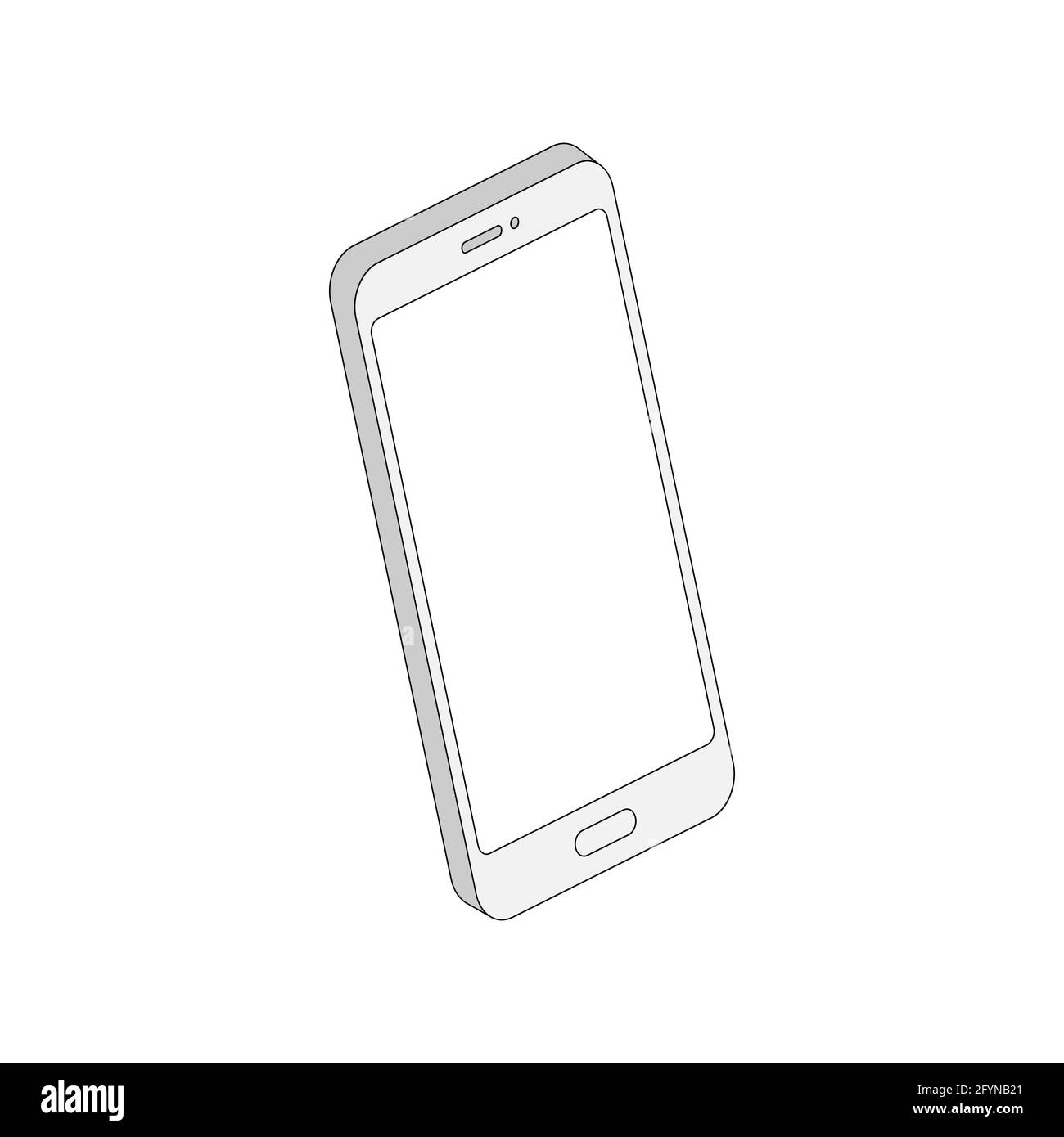 Isometrische Linie Smartphone. 3d-Mobiltelefon mit leerem Bildschirm. Digitale Technologie skizzieren Konzept. Stock Vektor