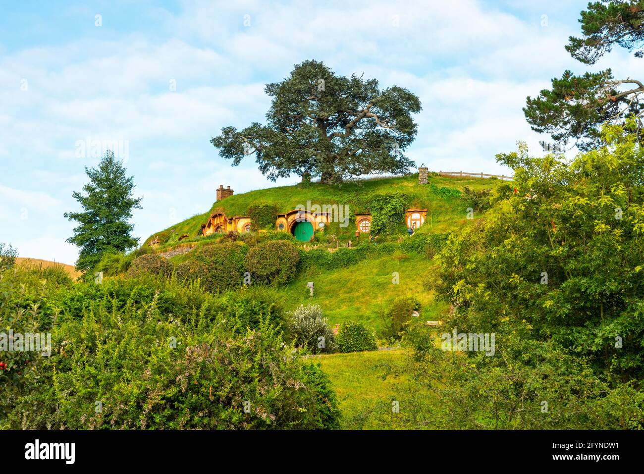 Bilbo Baggin's hobbit hole in Hobbiton Village aus den Filmen The Hobbit und Herr der Ringe, Neuseeland Stockfoto