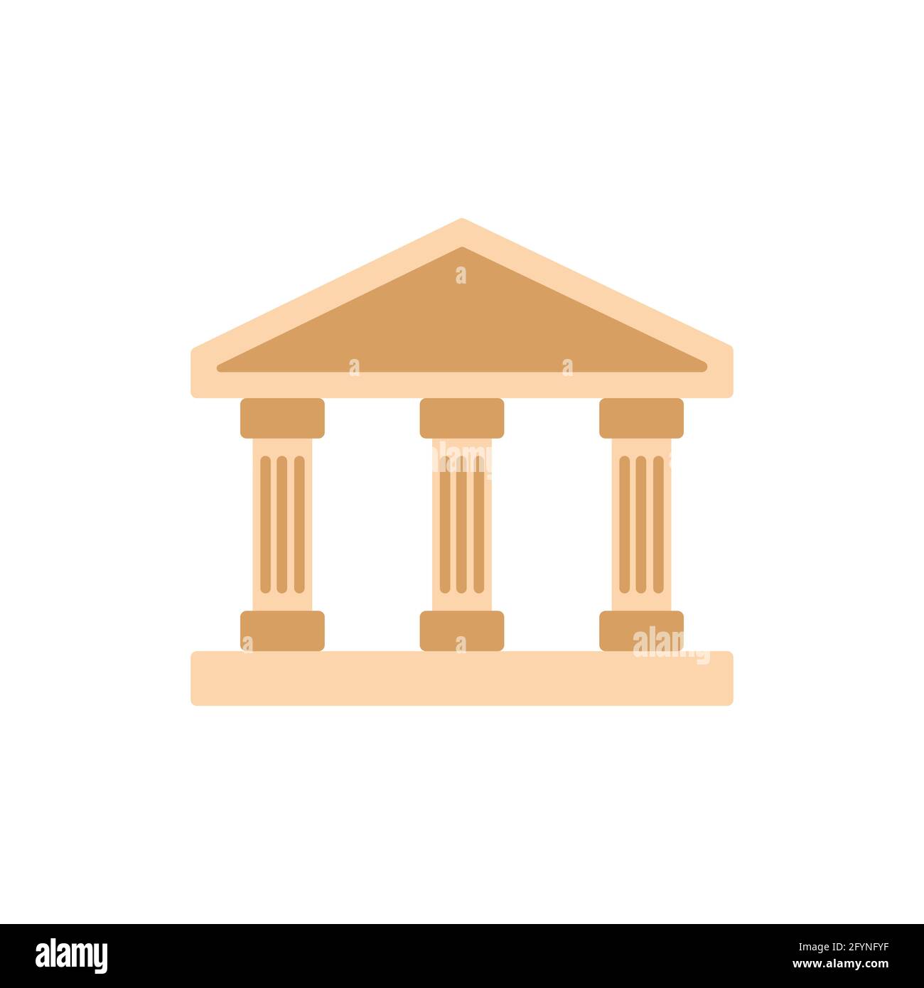 Gebäude mit Säulen. Braunes Banksymbol. Buntes Symbol der Universität. Altes griechisches Kulturzeichen Stock Vektor